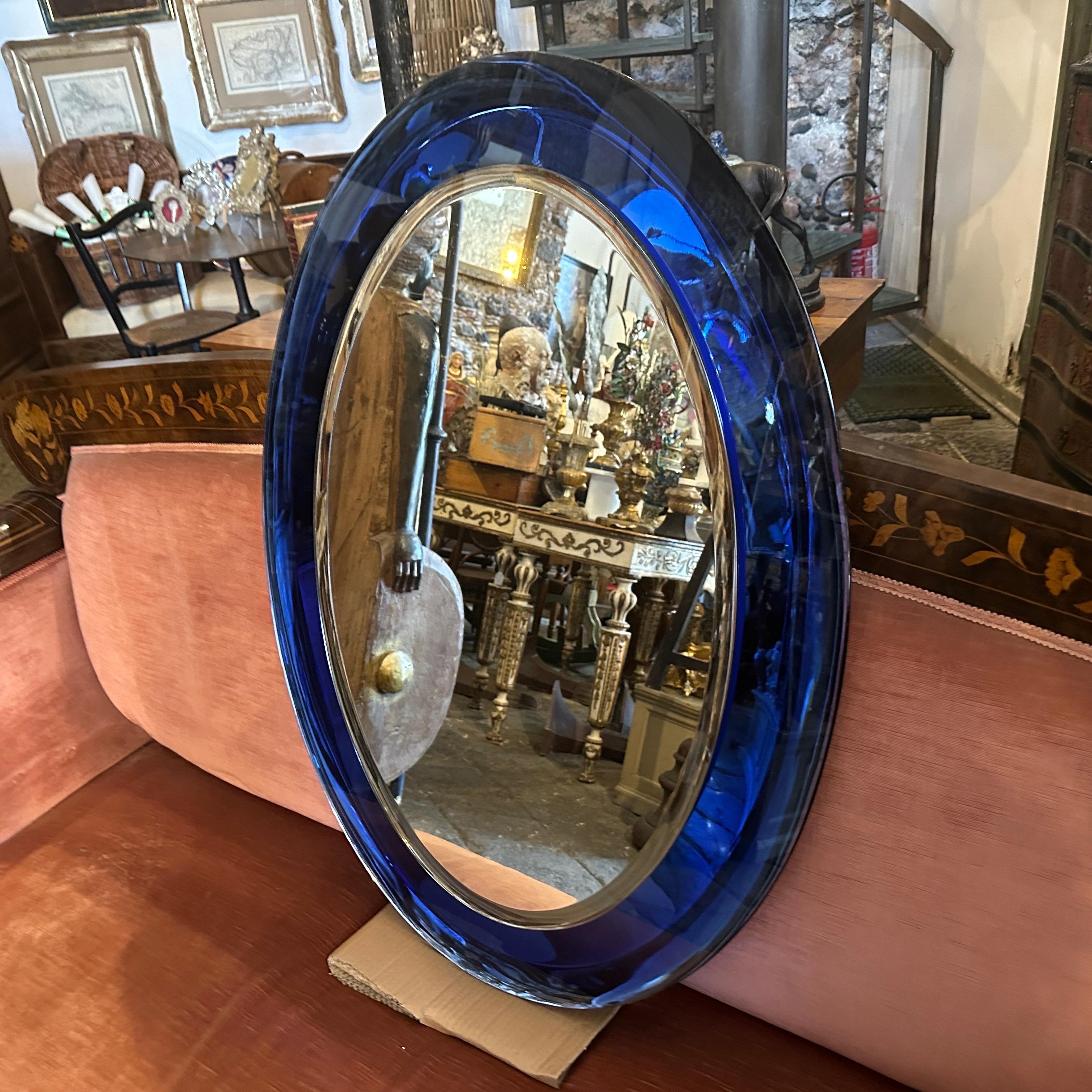 21 January 1971 Space Age Blue Italian Oval Wall Mirror by Metalvetro Siena 2
