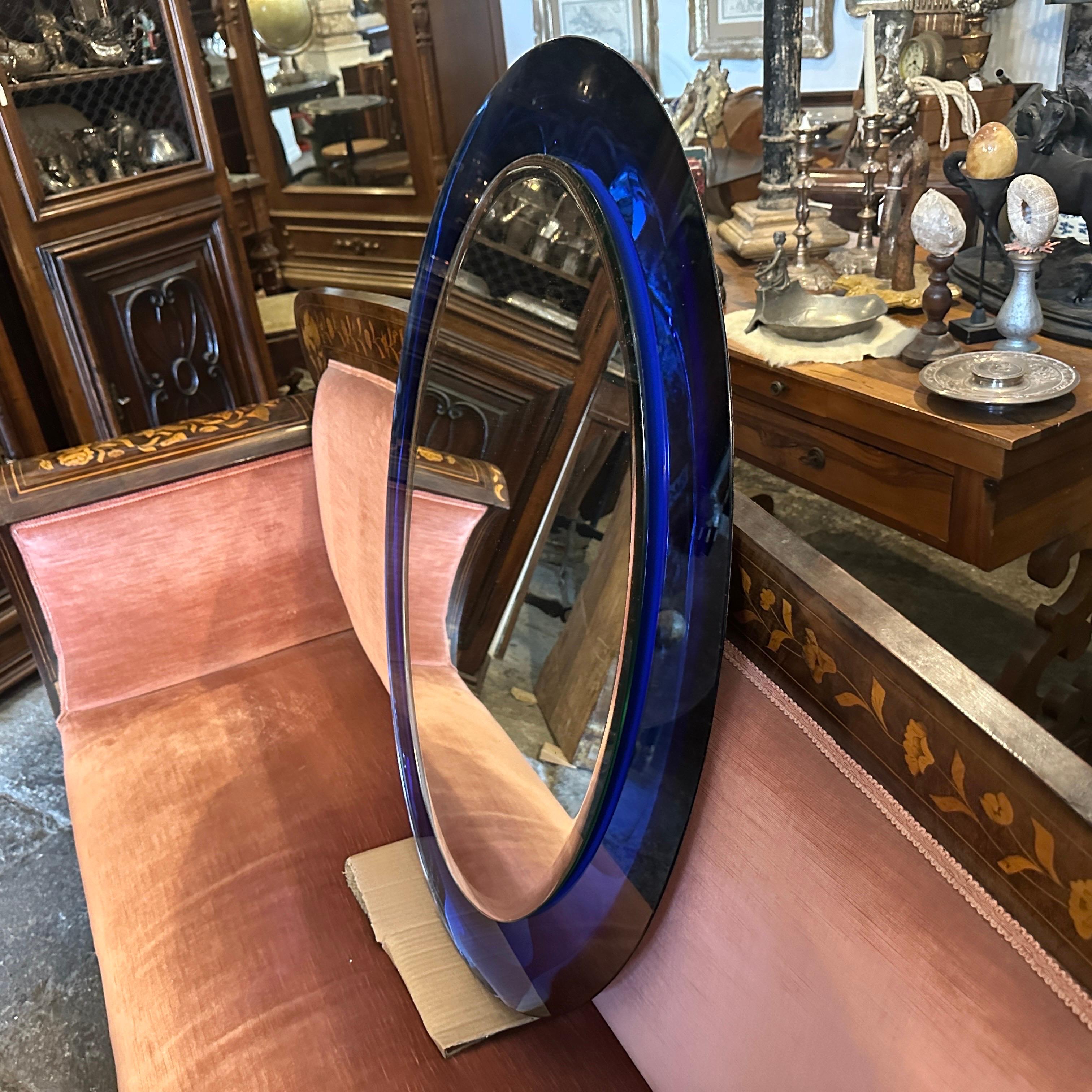 21 January 1971 Space Age Blue Italian Oval Wall Mirror by Metalvetro Siena 4