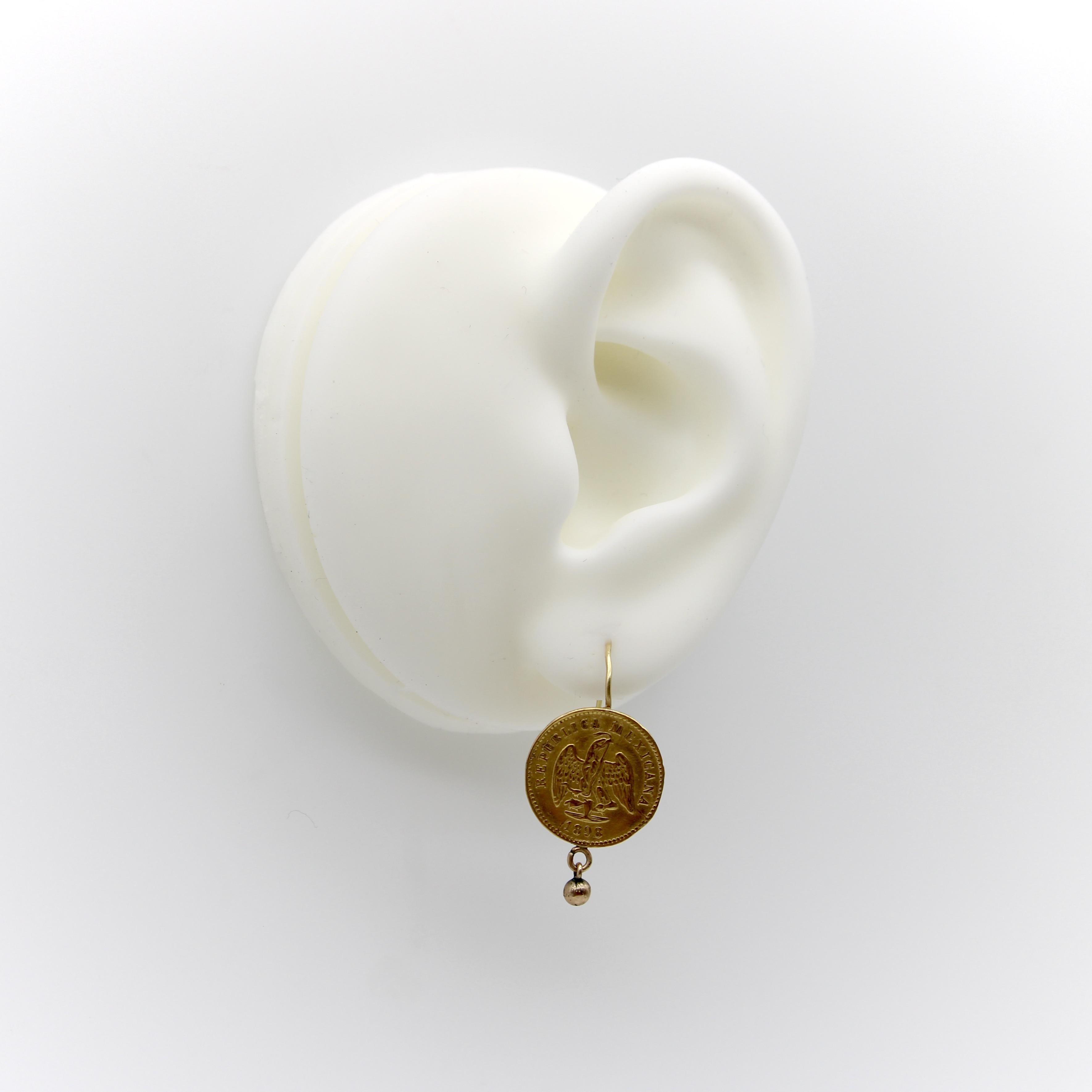 21 Karat Gold Mexican Peso Earrings From the Turn of the 20th Century For Sale 4