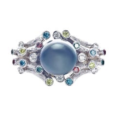 21 Karat White Gold Diamond Women Pearl Ring by Feri