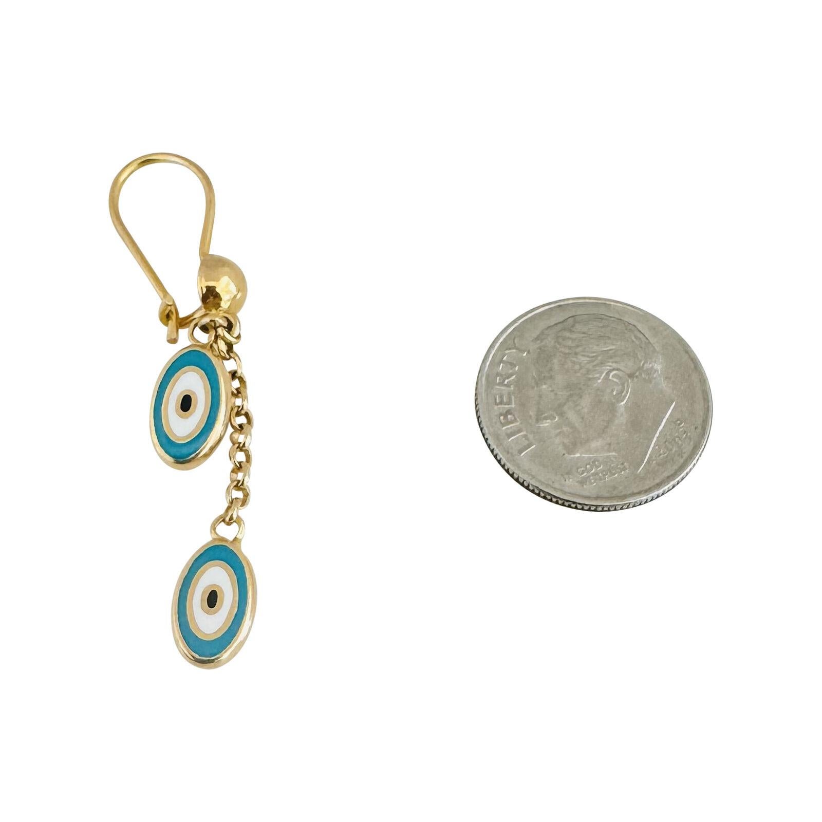 Women's or Men's 21 Karat Yellow Gold and Enamel Evil Eye Dangle Drop Earrings