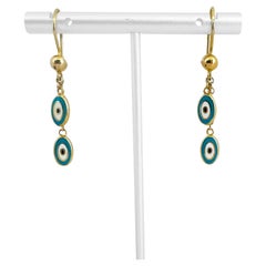 21 Karat Yellow Gold and Enamel Evil Eye Dangle Drop Earrings