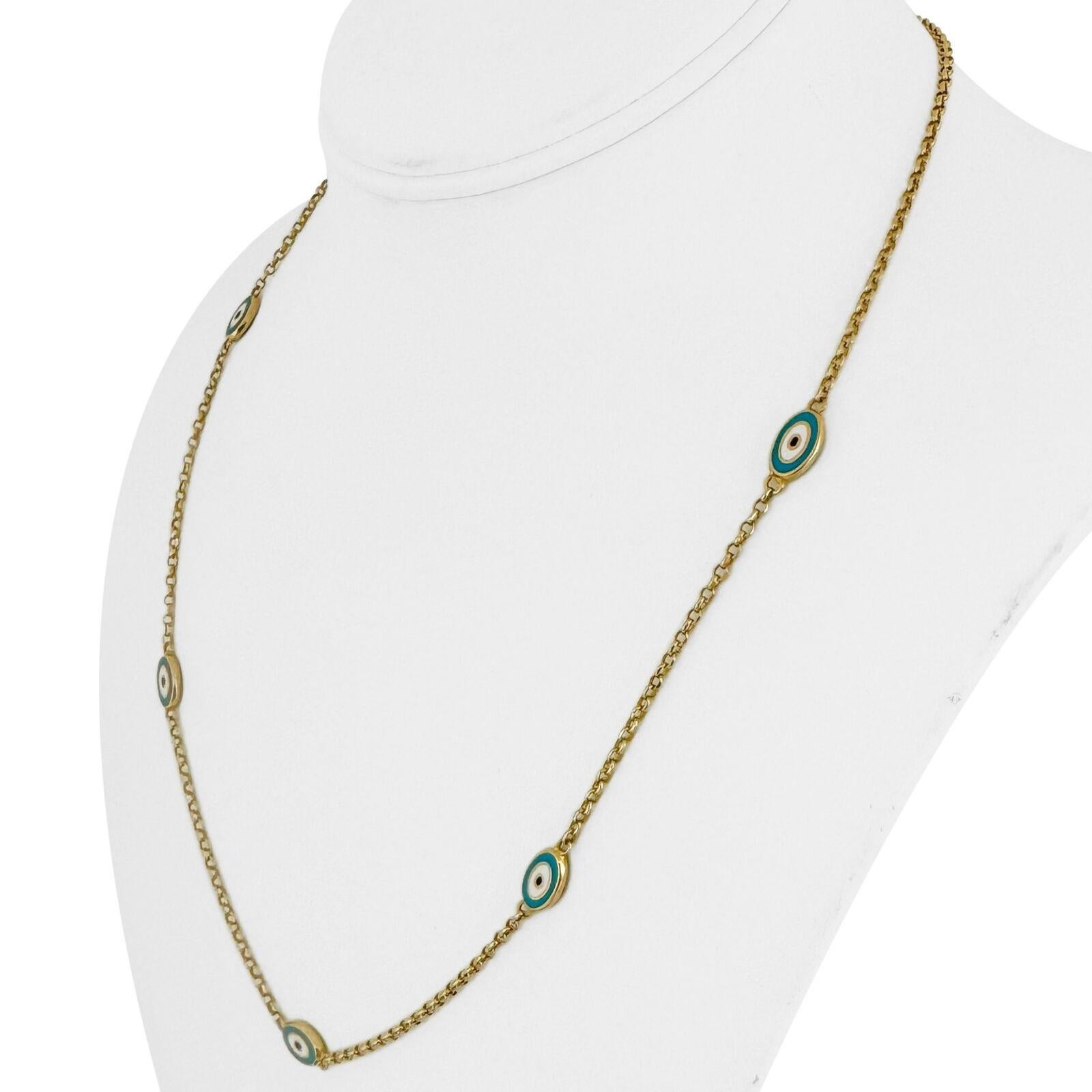 21k Gelbgold und Emaille Evil Eye Station Kabel Link Halskette 20