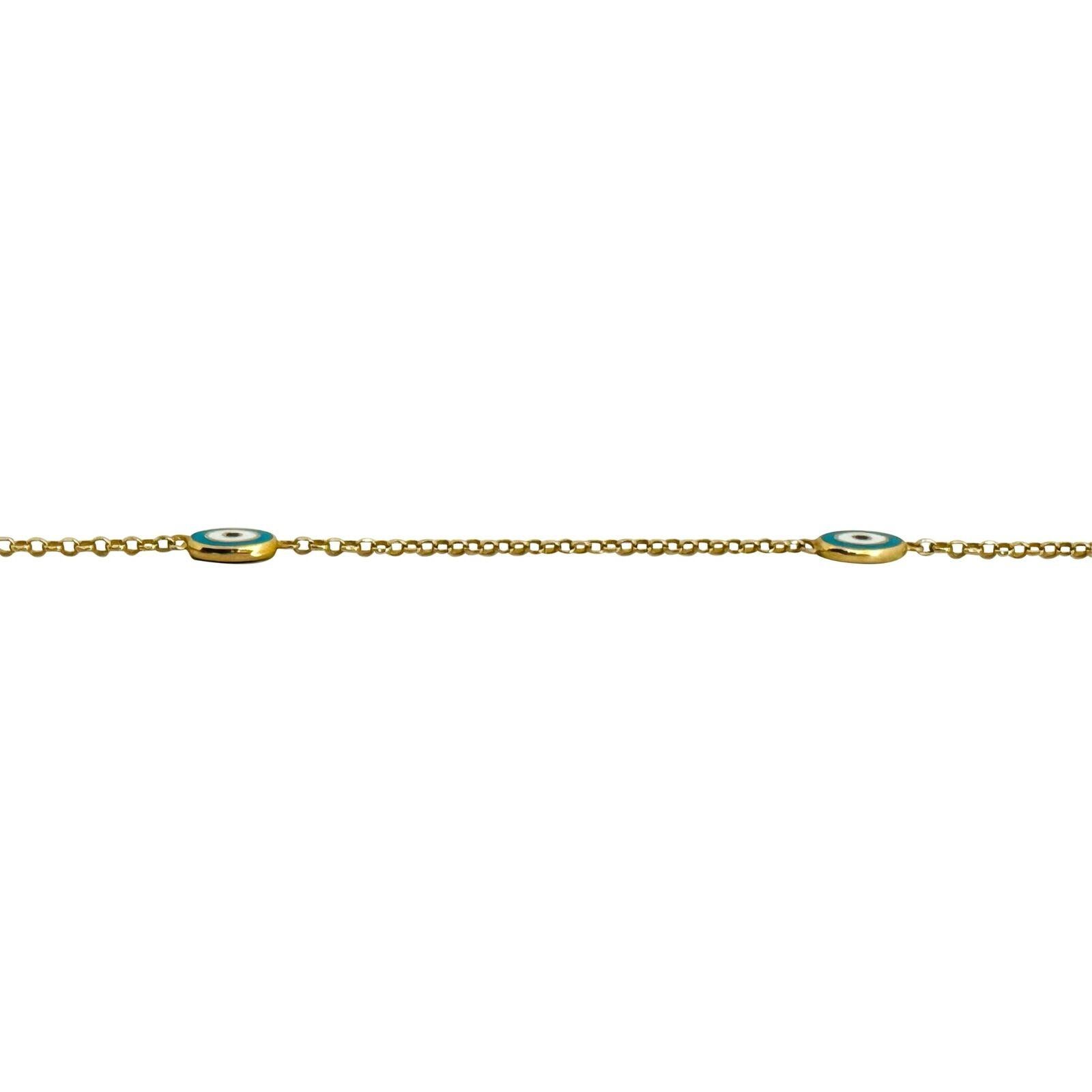Kabel-Gliederhalskette aus 21 Karat Gelbgold und Emaille Evil Eye Station im Zustand „Gut“ in Guilford, CT