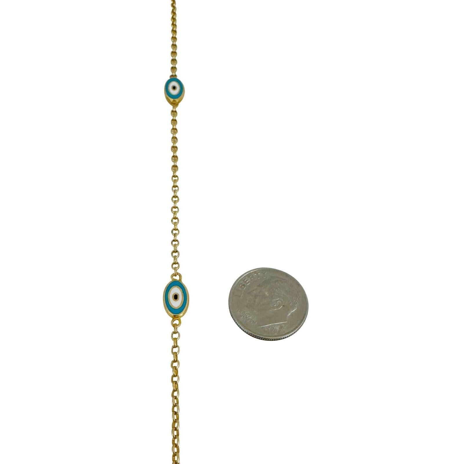 Kabel-Gliederhalskette aus 21 Karat Gelbgold und Emaille Evil Eye Station für Damen oder Herren