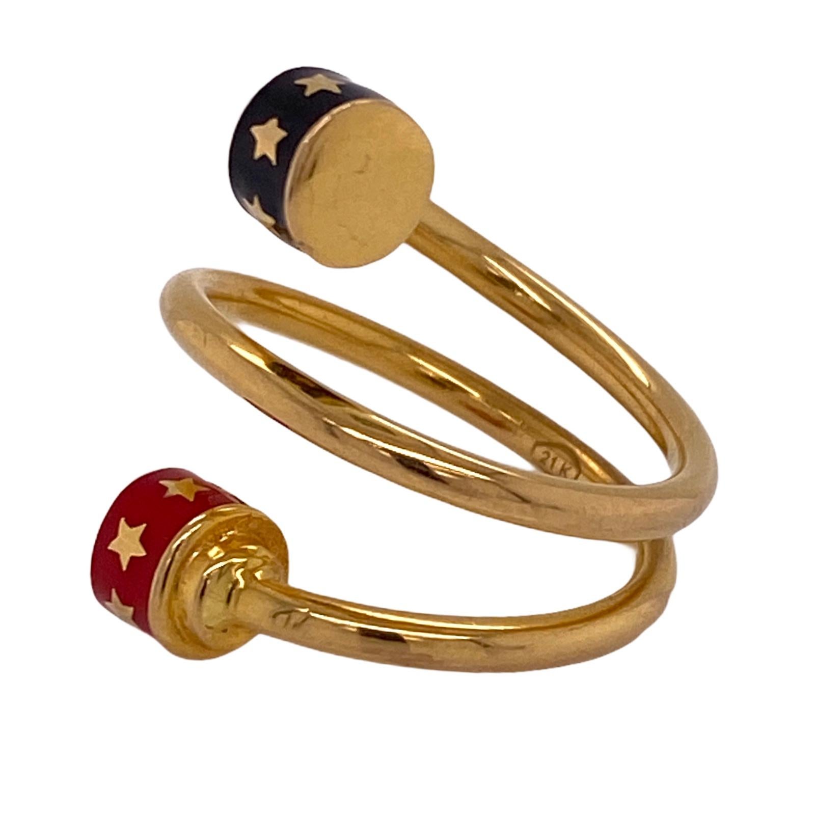 21 Karat Yellow Gold Black and Red Enamel Coil Wrap Ring Modern In Excellent Condition In Boca Raton, FL