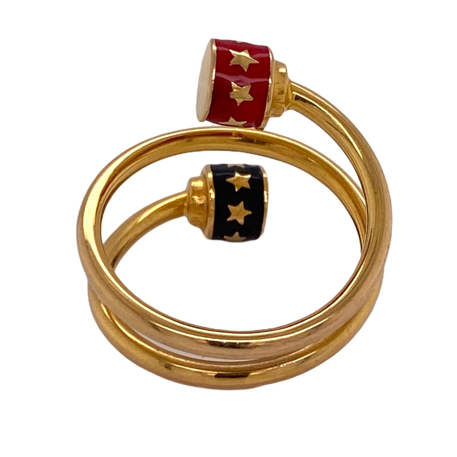 Women's 21 Karat Yellow Gold Black and Red Enamel Coil Wrap Ring Modern