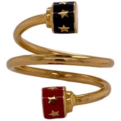 21 Karat Yellow Gold Black and Red Enamel Coil Wrap Ring Modern