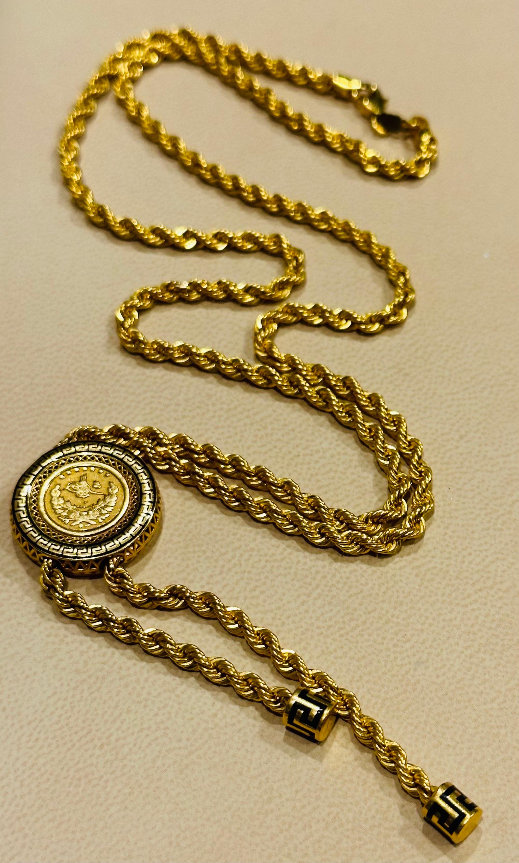 21 Karat Yellow Gold Coin Vintage Necklace with Hanging 8