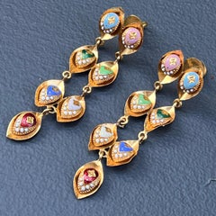 21 Karat Yellow Gold Enamel Dangle Earrings