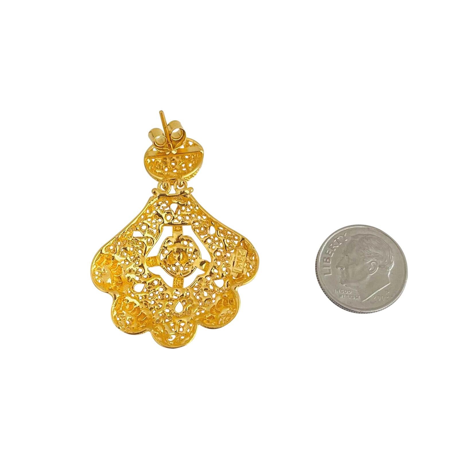 21 Karat Gelbgold Damen Diamantschliff komplizierte filigrane Tropfen-Ohrringe für Damen oder Herren