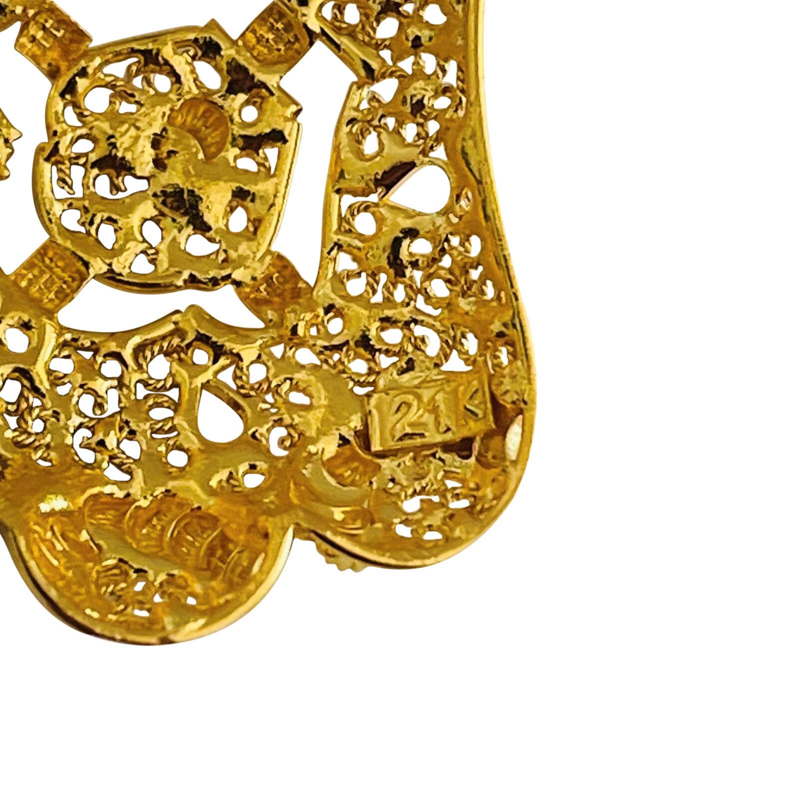 21 Karat Gelbgold Damen Diamantschliff komplizierte filigrane Tropfen-Ohrringe 1