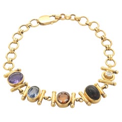 21 Karat Yellow Gold Multi Gemstone and Diamond Bracelet