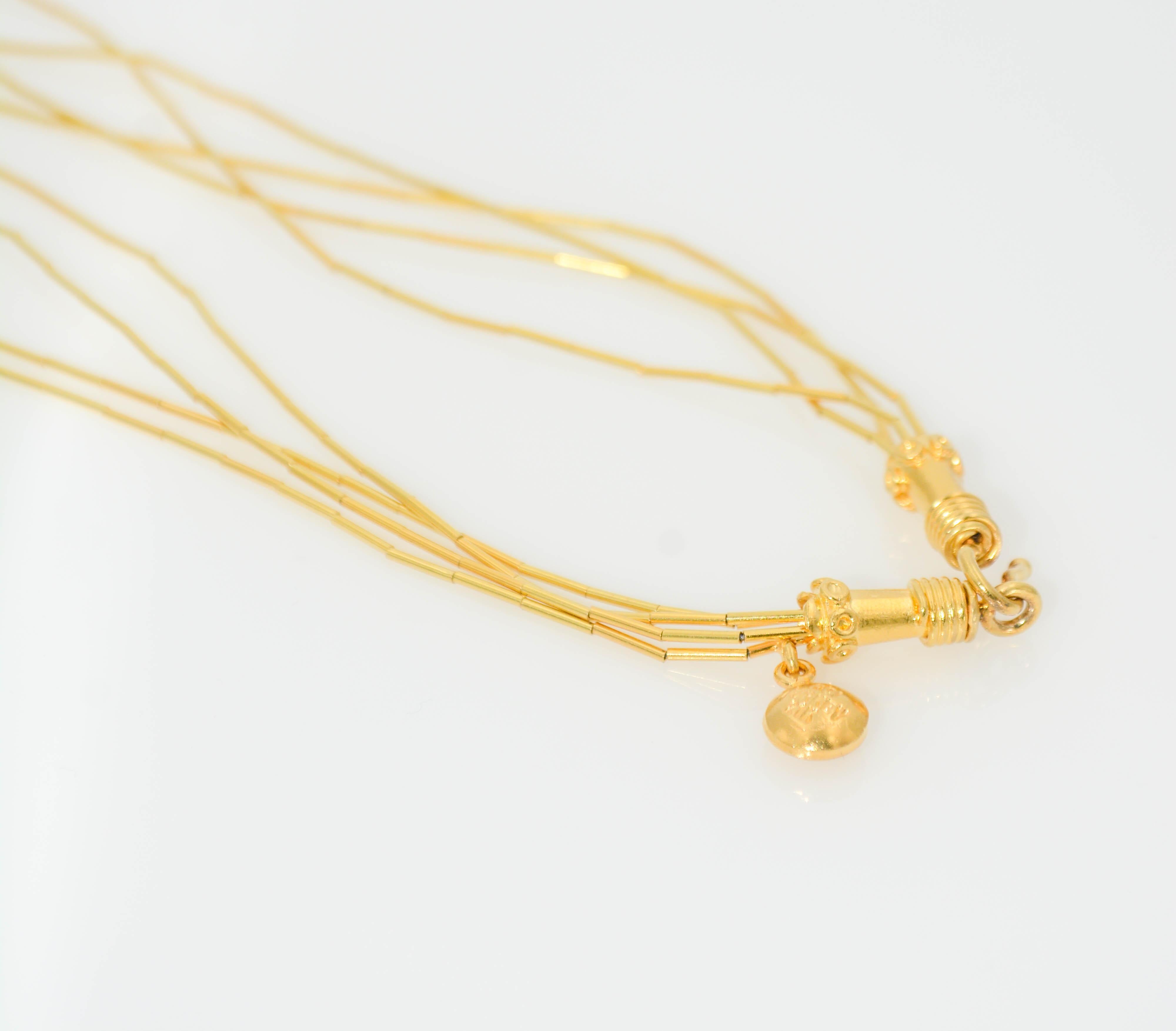 Turkish 21 Karat Yellow Gold Four-Strand Emerald Bead Necklace 6