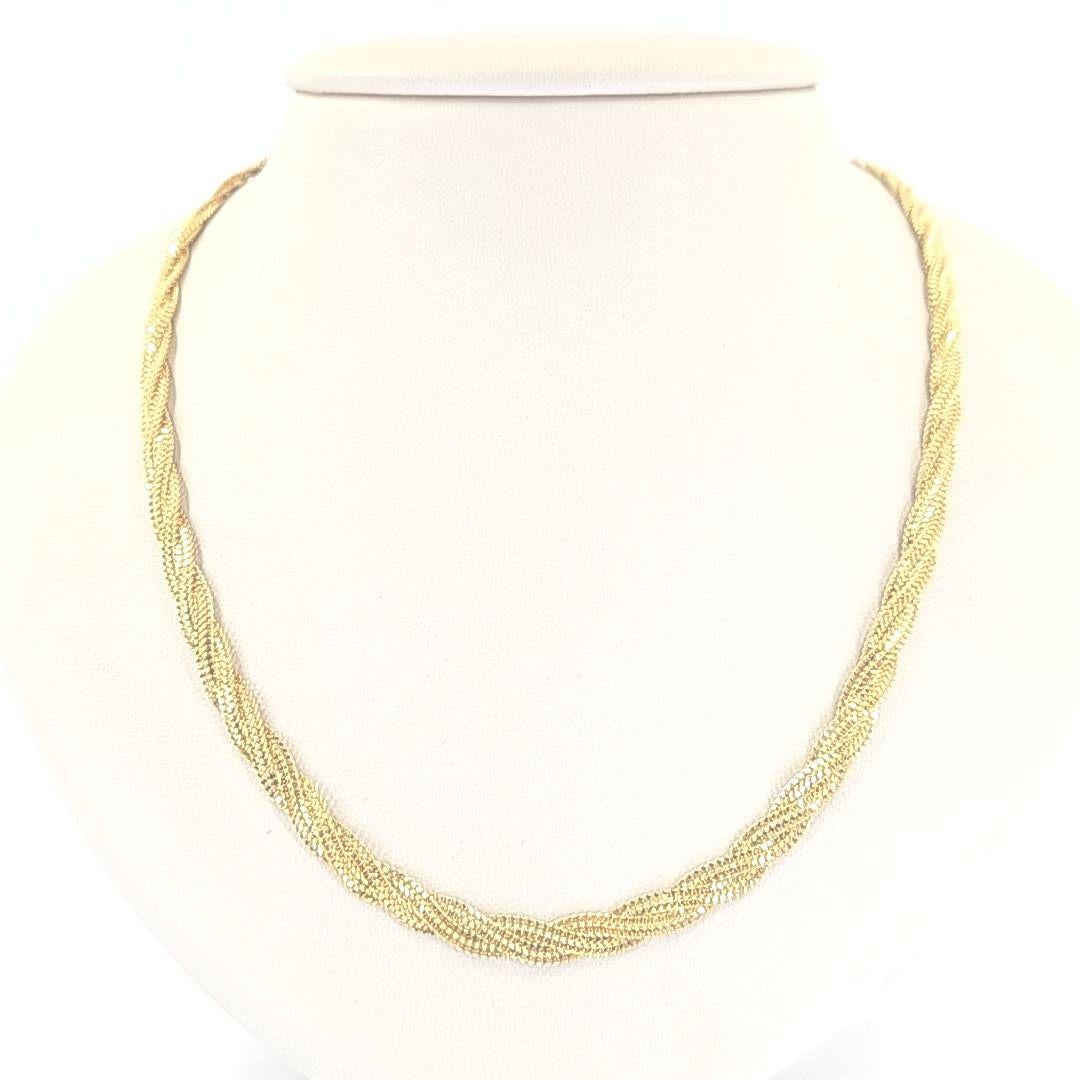 21 Karat Yellow Gold 5.25mm Wide Woven Necklace Measuring 18 Inches Long with Lobster Clasp. Finished Weight is 17.0 Grams.