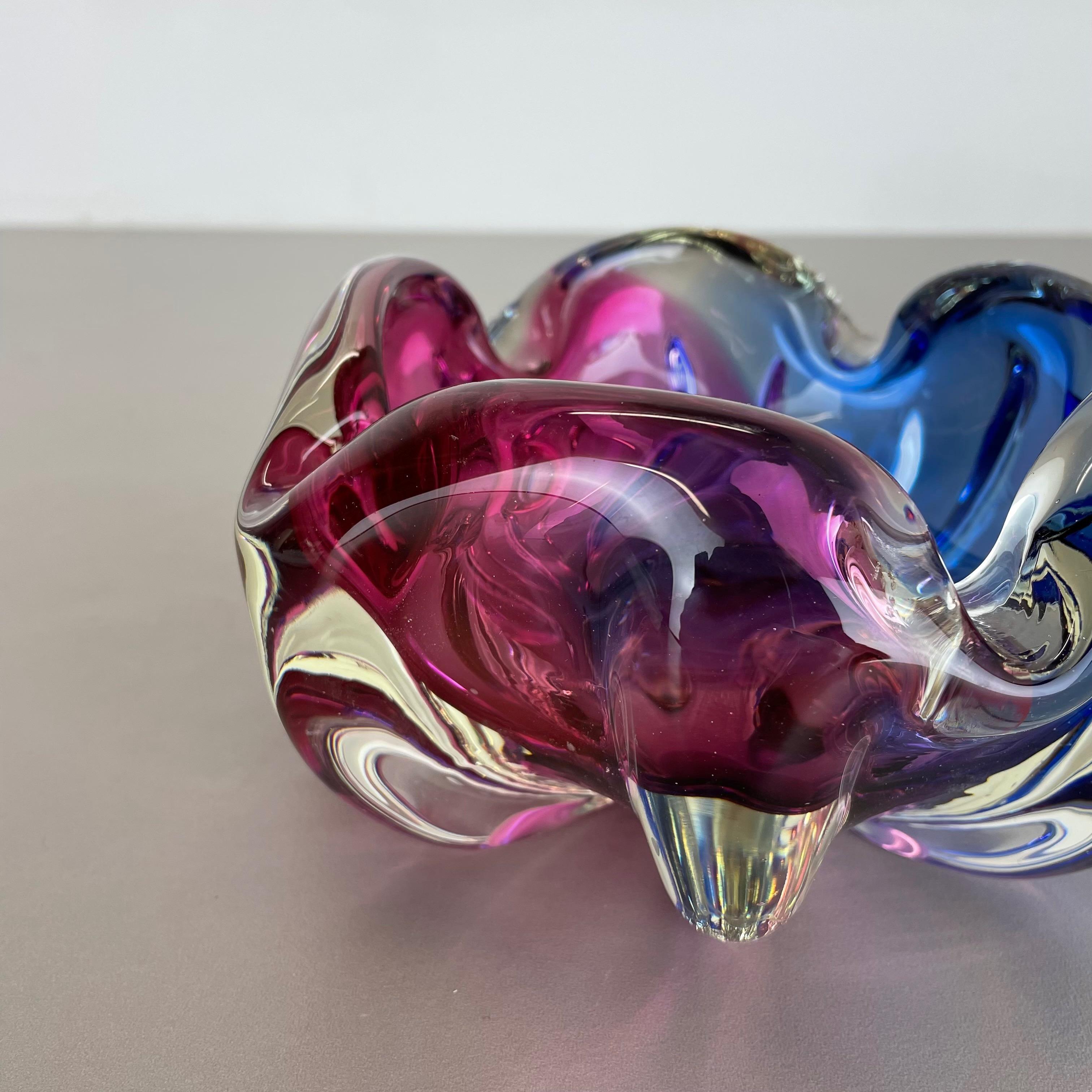 20th Century 2, 1 kg Pink-Purple Murano Glass Bowl Element Shell Ashtray Murano, Italy, 1970s For Sale