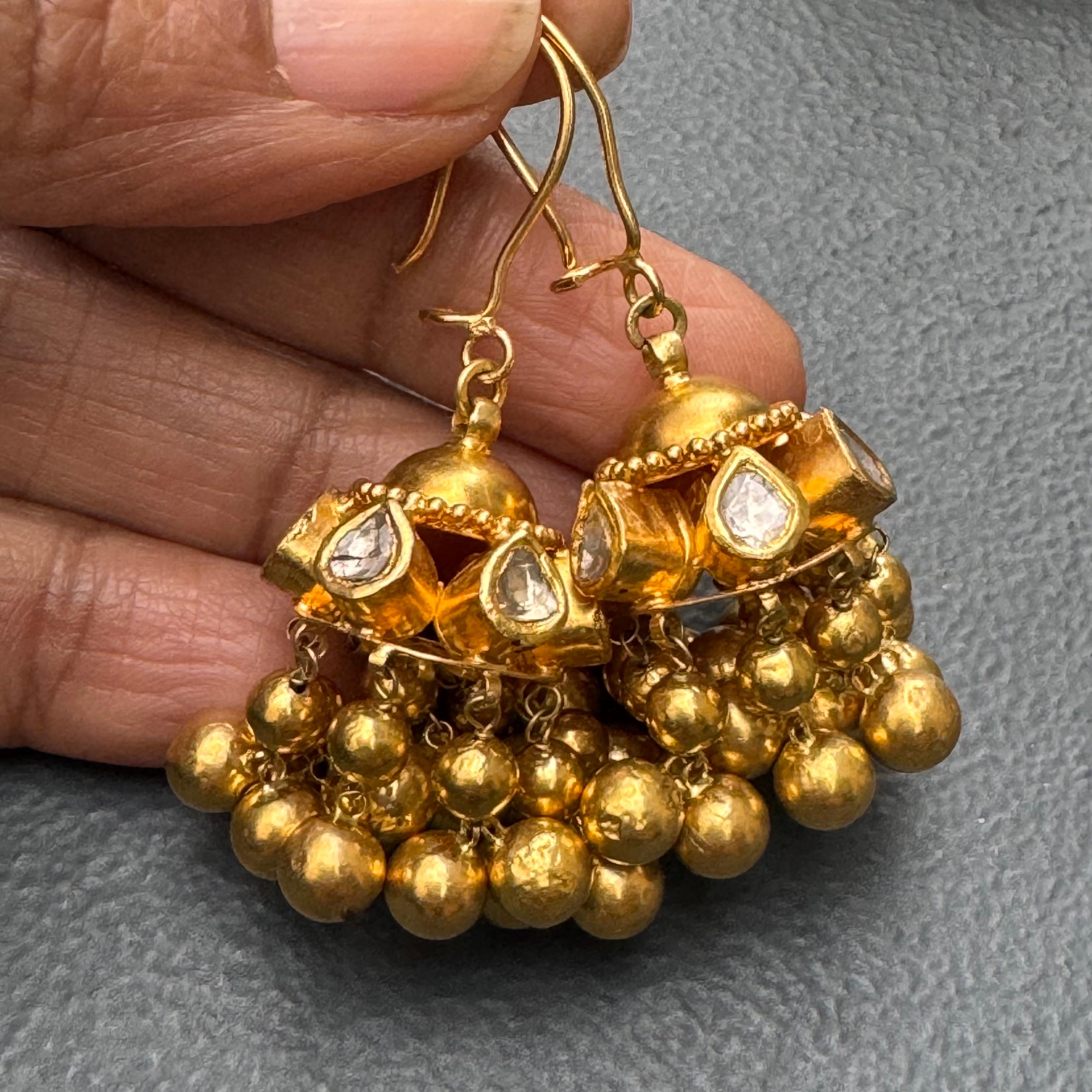 21 kt Solid Gold Diamond  Chandelier Earrings For Sale 9