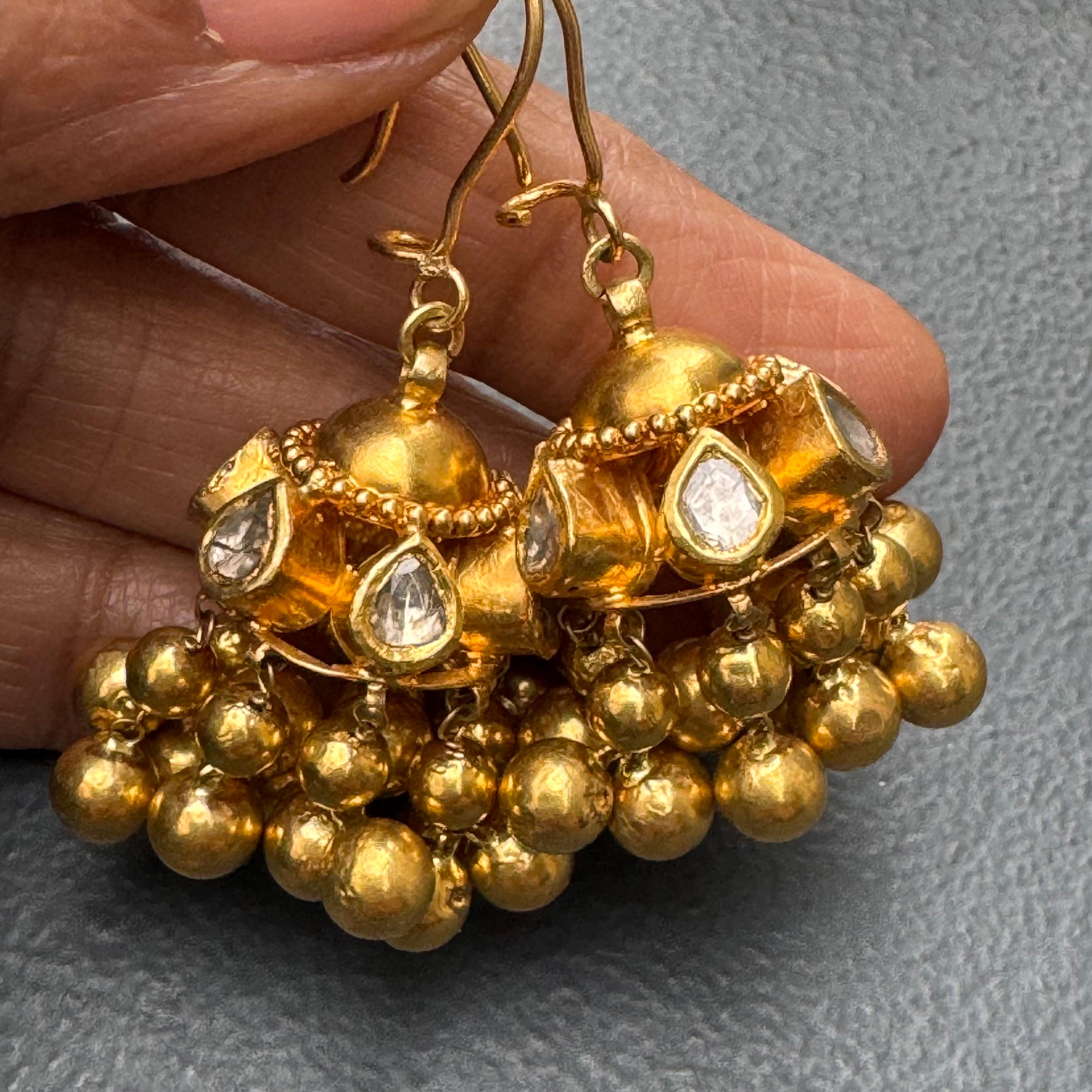 21 kt Solid Gold Diamond  Chandelier Earrings  For Sale 10