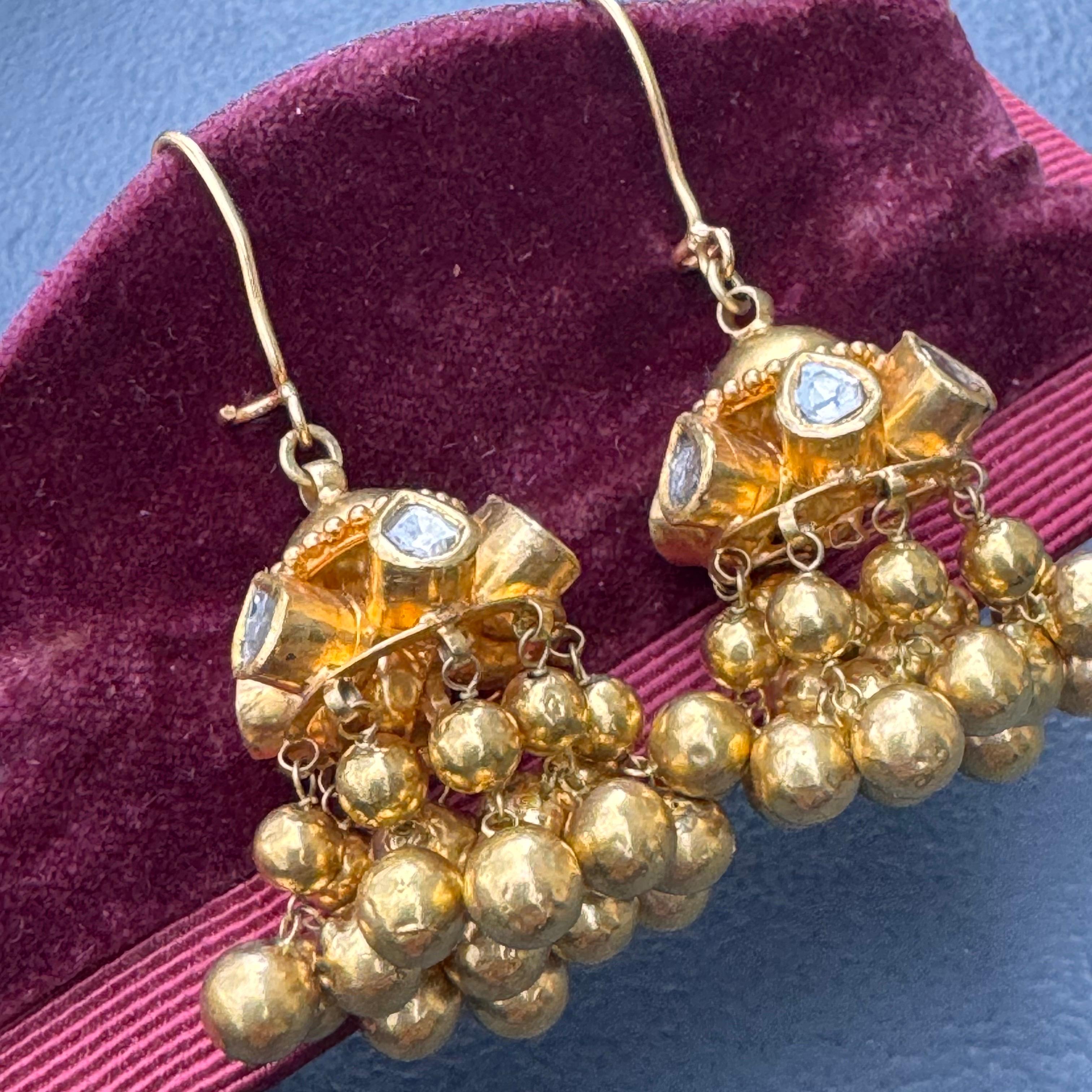 Rose Cut 21 kt Solid Gold Diamond  Chandelier Earrings  For Sale