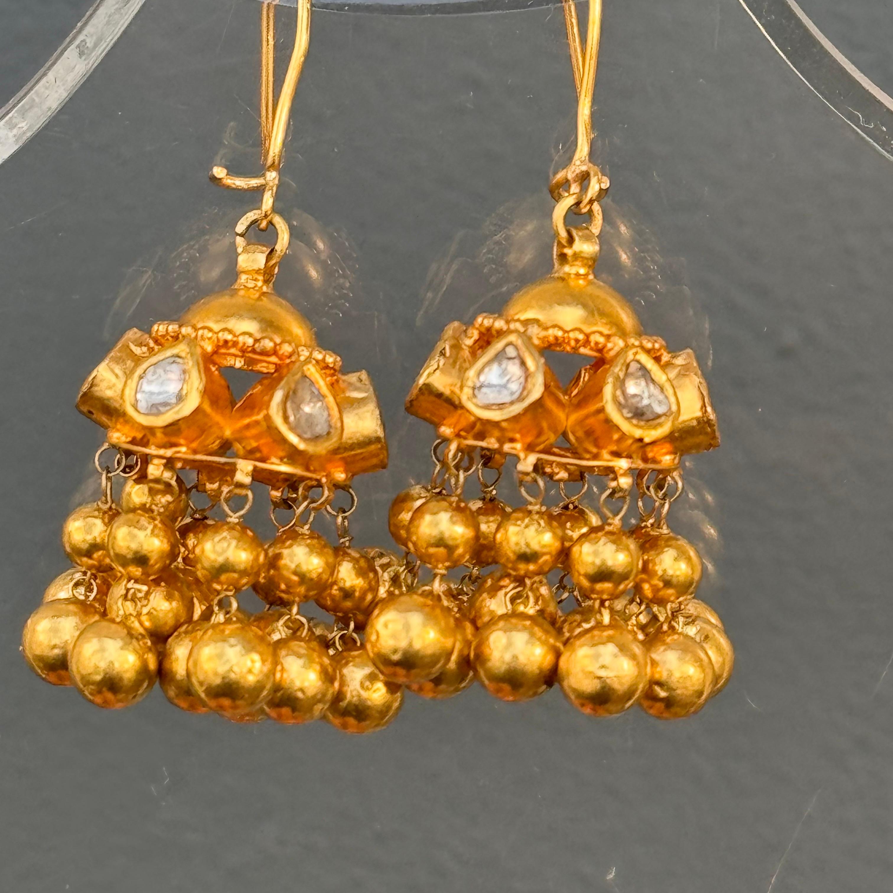 21 kt Solid Gold Diamond  Chandelier Earrings  For Sale 2