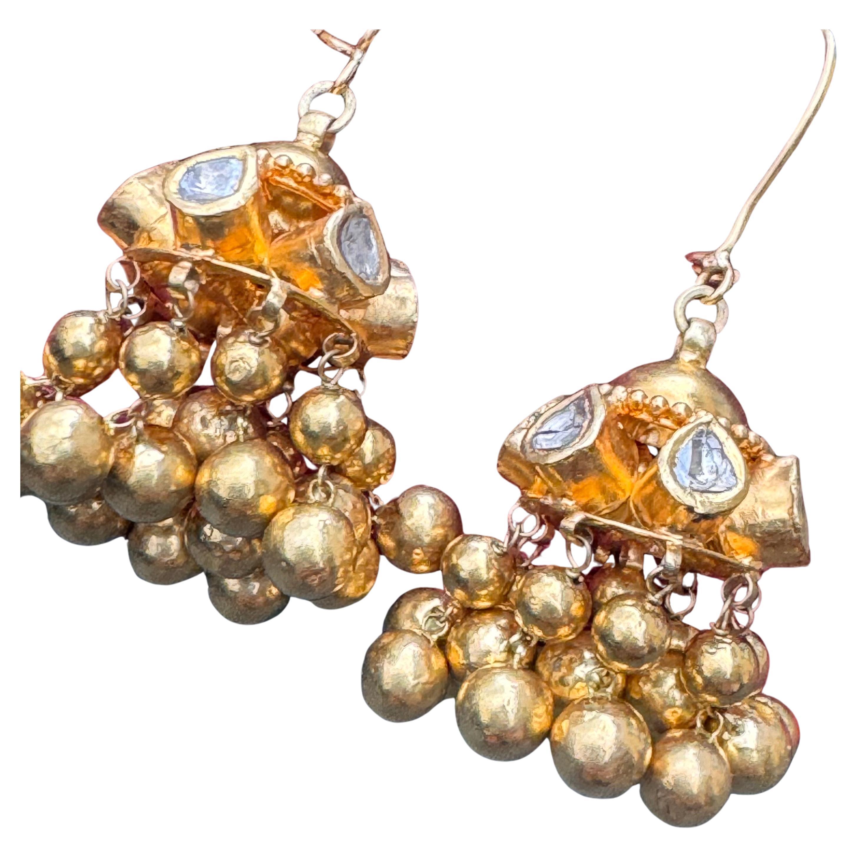 21 kt Solid Gold Diamond  Chandelier Earrings  For Sale