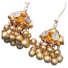 Retro 21 kt Solid Gold Diamond  Chandelier Earrings 