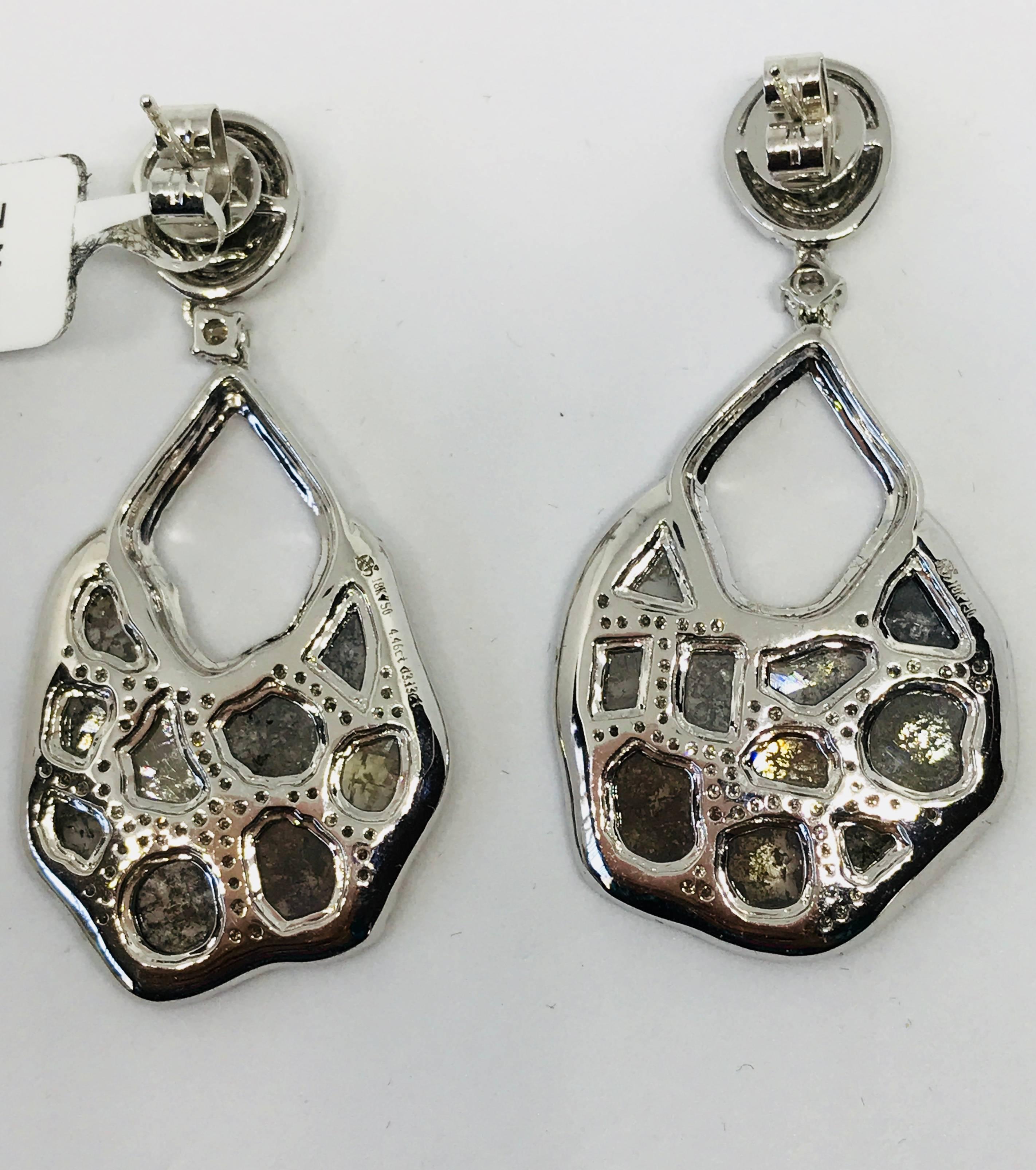 Modern 21 Multicolored Diamond Earrings with Custom 18 Karat White Gold Setting For Sale
