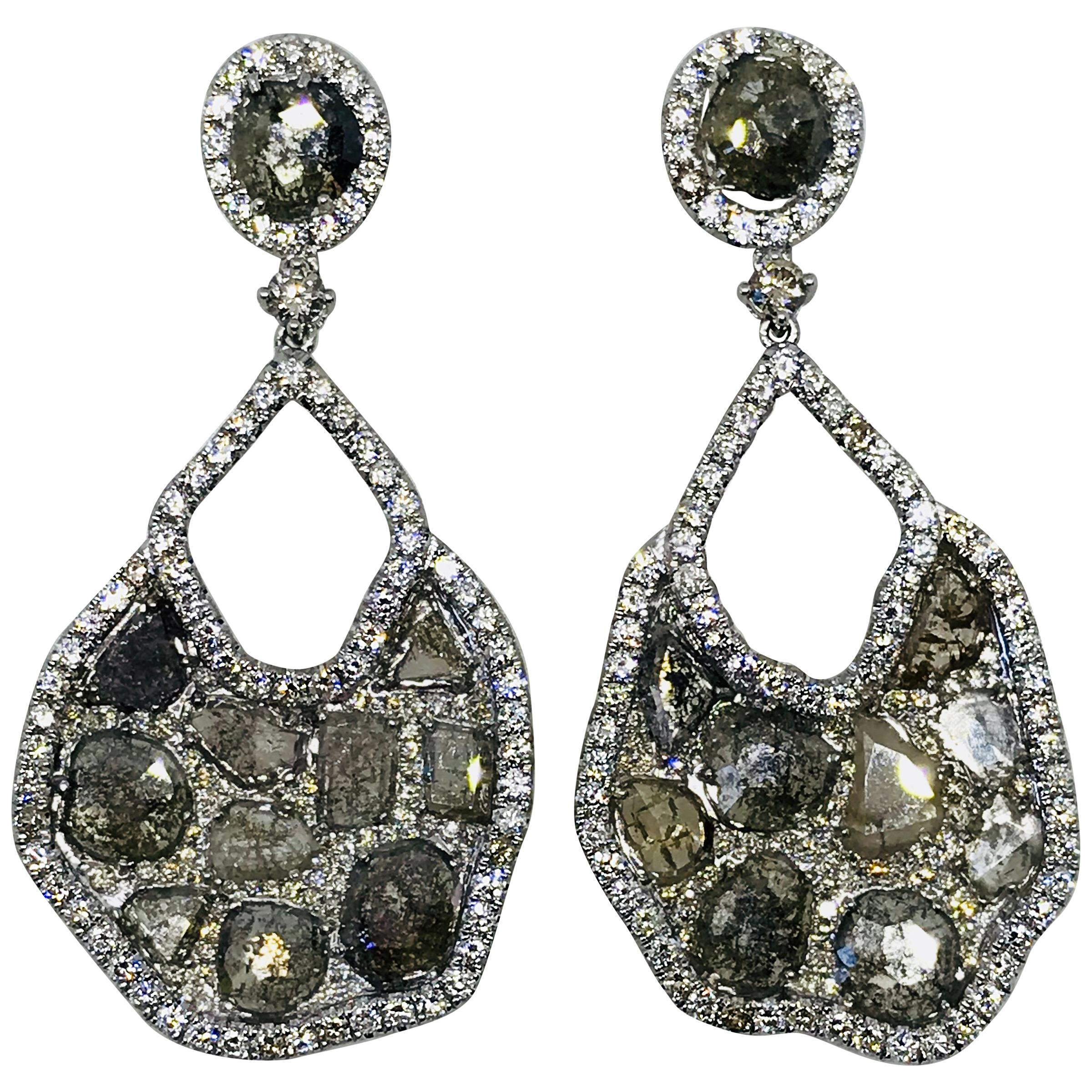 21 Multicolored Diamond Earrings with Custom 18 Karat White Gold Setting For Sale
