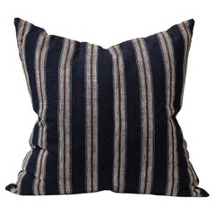 21" Navy, Red, Cream, and Pink Linen Stripe Pillow