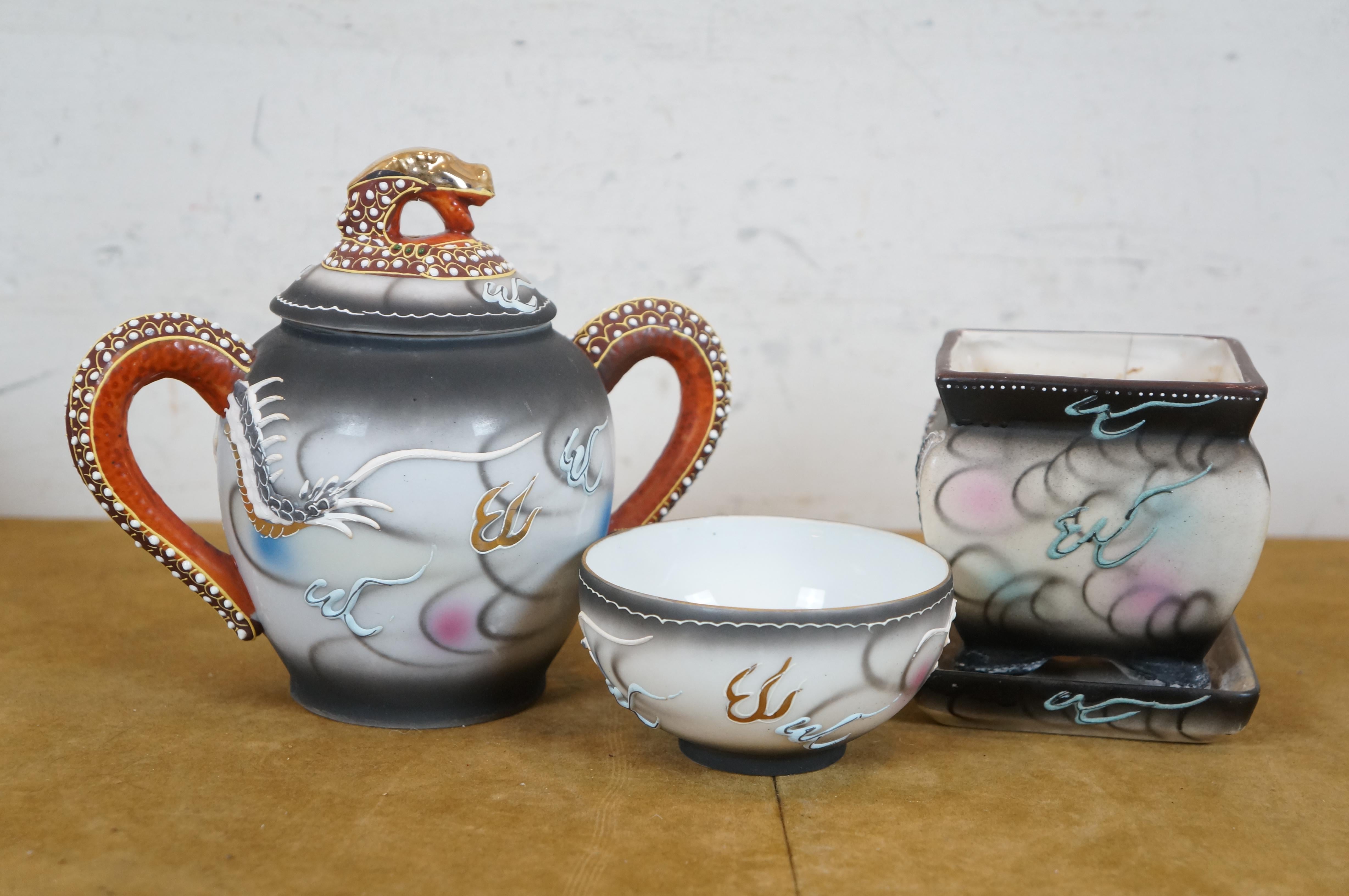 21 Pc Japanese Satsuma Moriage Dragonware Lithopane Geisha Coffee Tea Set in vendita 7
