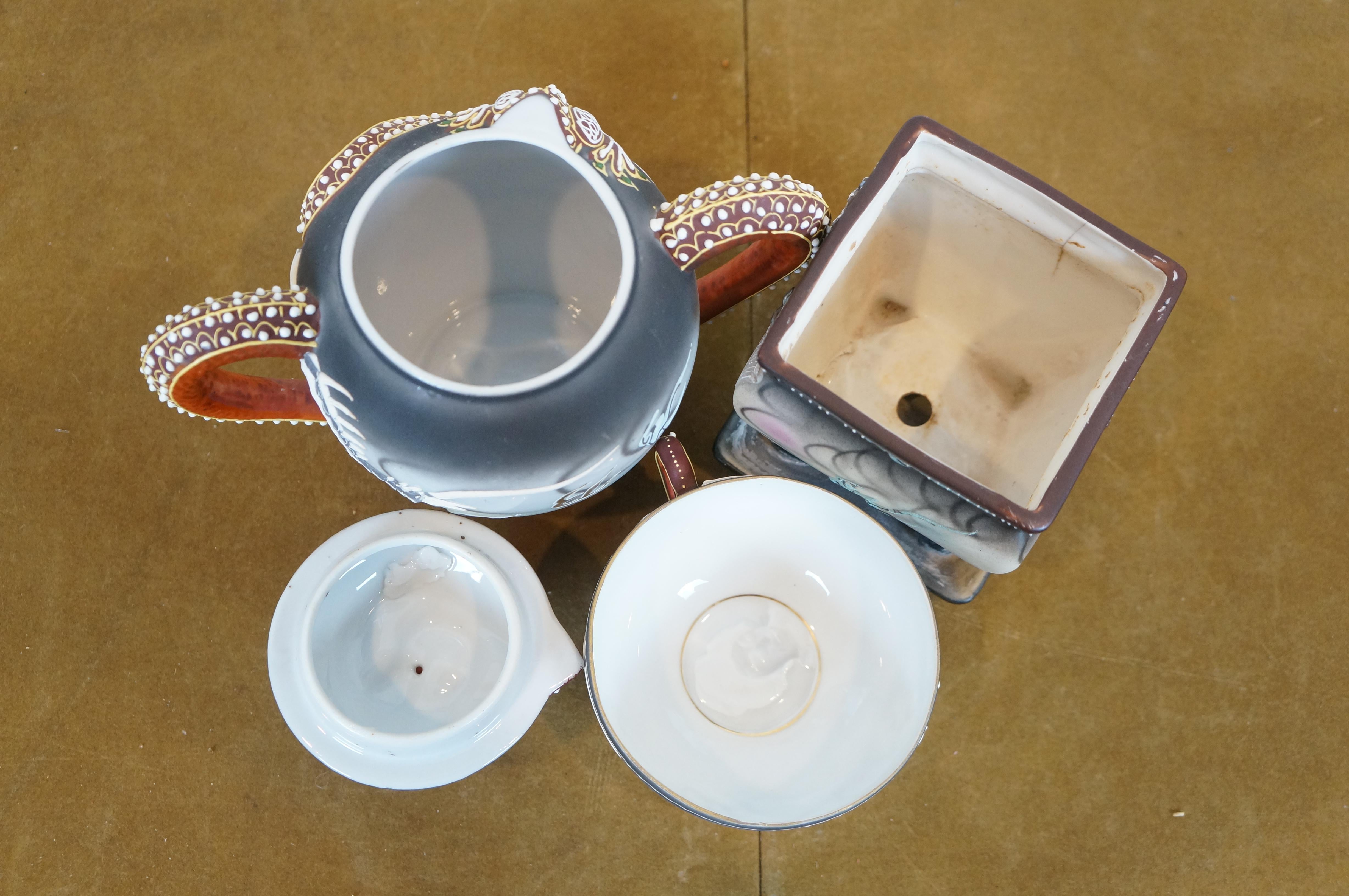 21 Pc Japanese Satsuma Moriage Dragonware Lithopane Geisha Coffee Tea Set in vendita 8