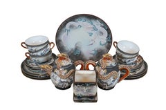 21 Pc Japanese Satsuma Moriage Dragonware Lithopane Geisha Coffee Tea Set