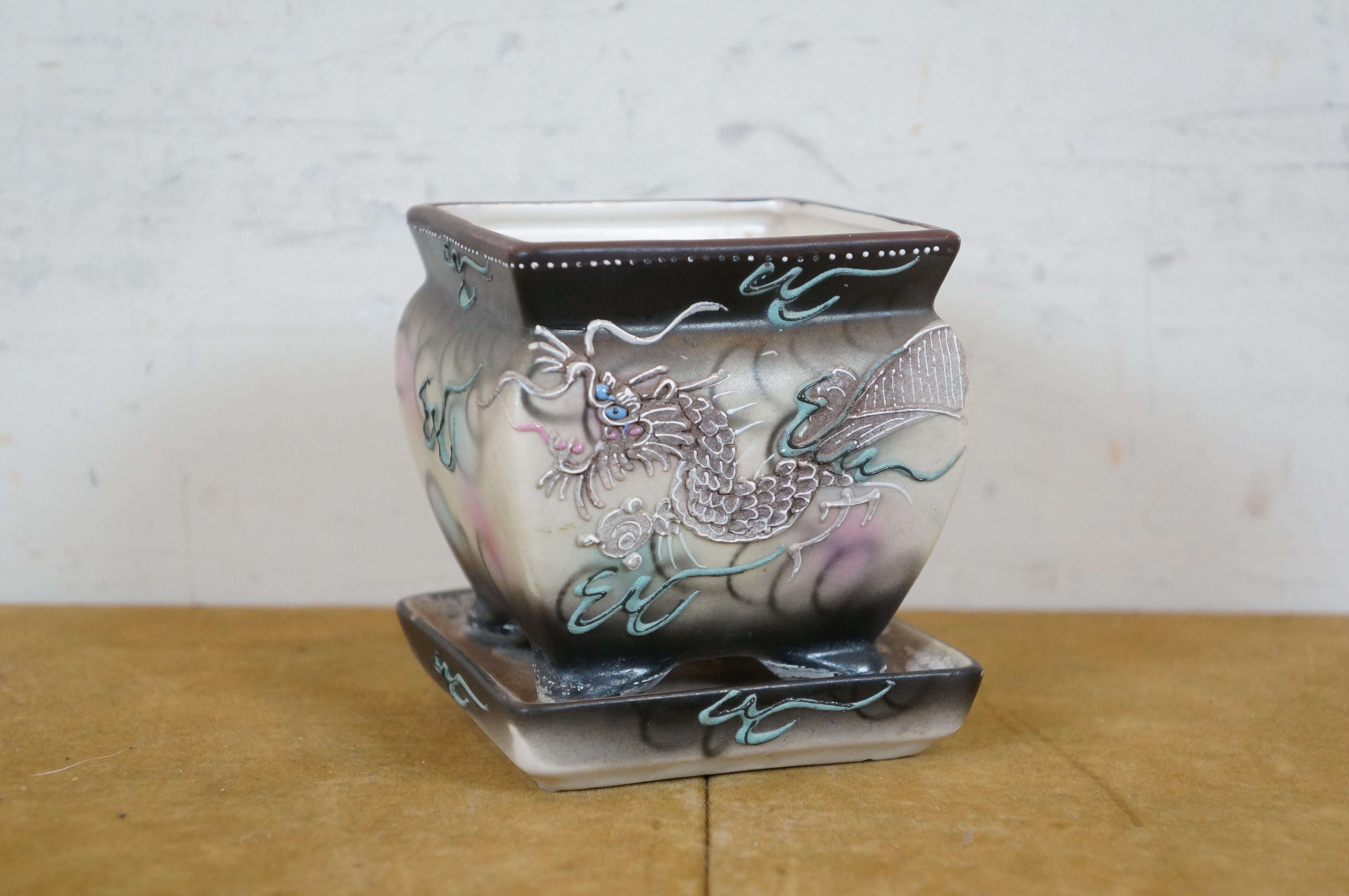 XX secolo 21 Pc Japanese Satsuma Moriage Dragonware Lithopane Geisha Coffee Tea Set in vendita