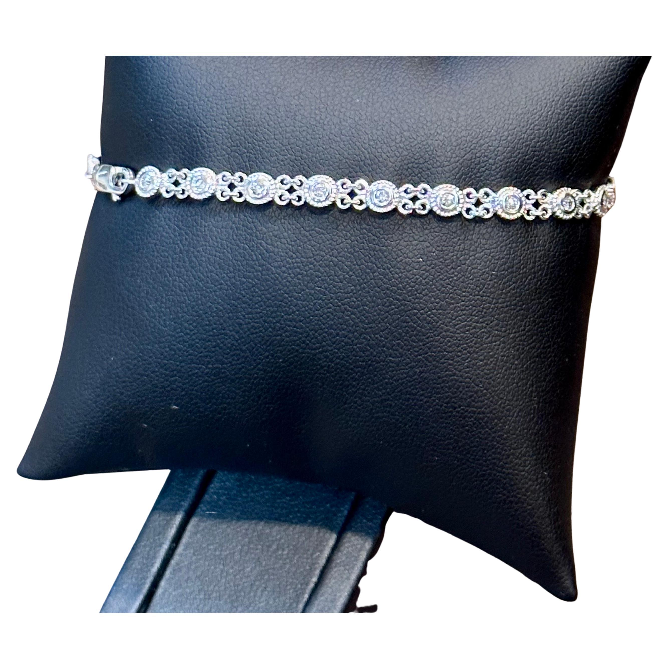 Taille ronde 21 Bracelet de tennis en or blanc 14 K, diamants ronds 4-5 Pointer Each, 1.0 Ct en vente