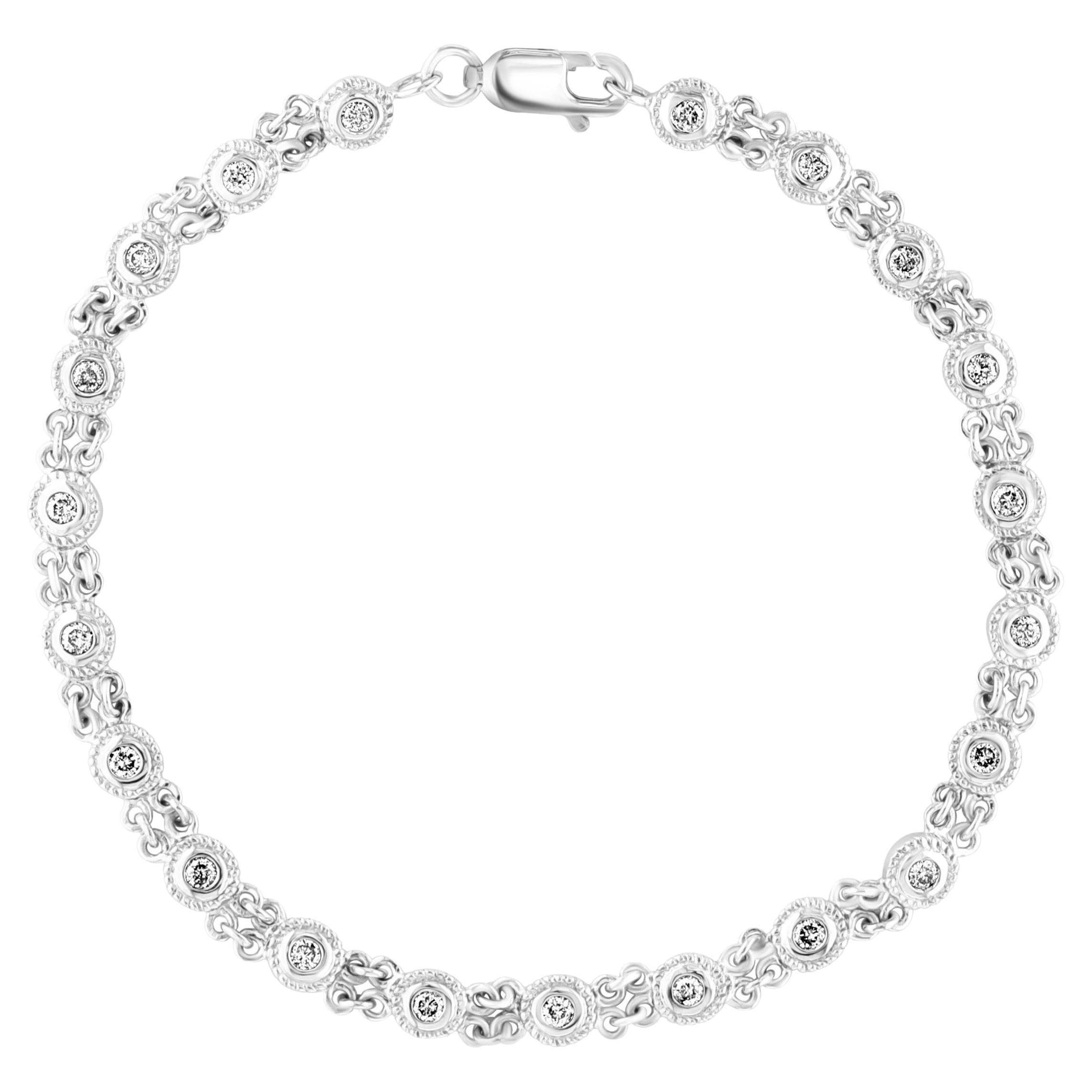 21 Round Diamond 4-5 Pointer Each Tennis Bracelet in 14 K White Gold, 1.0 Ct