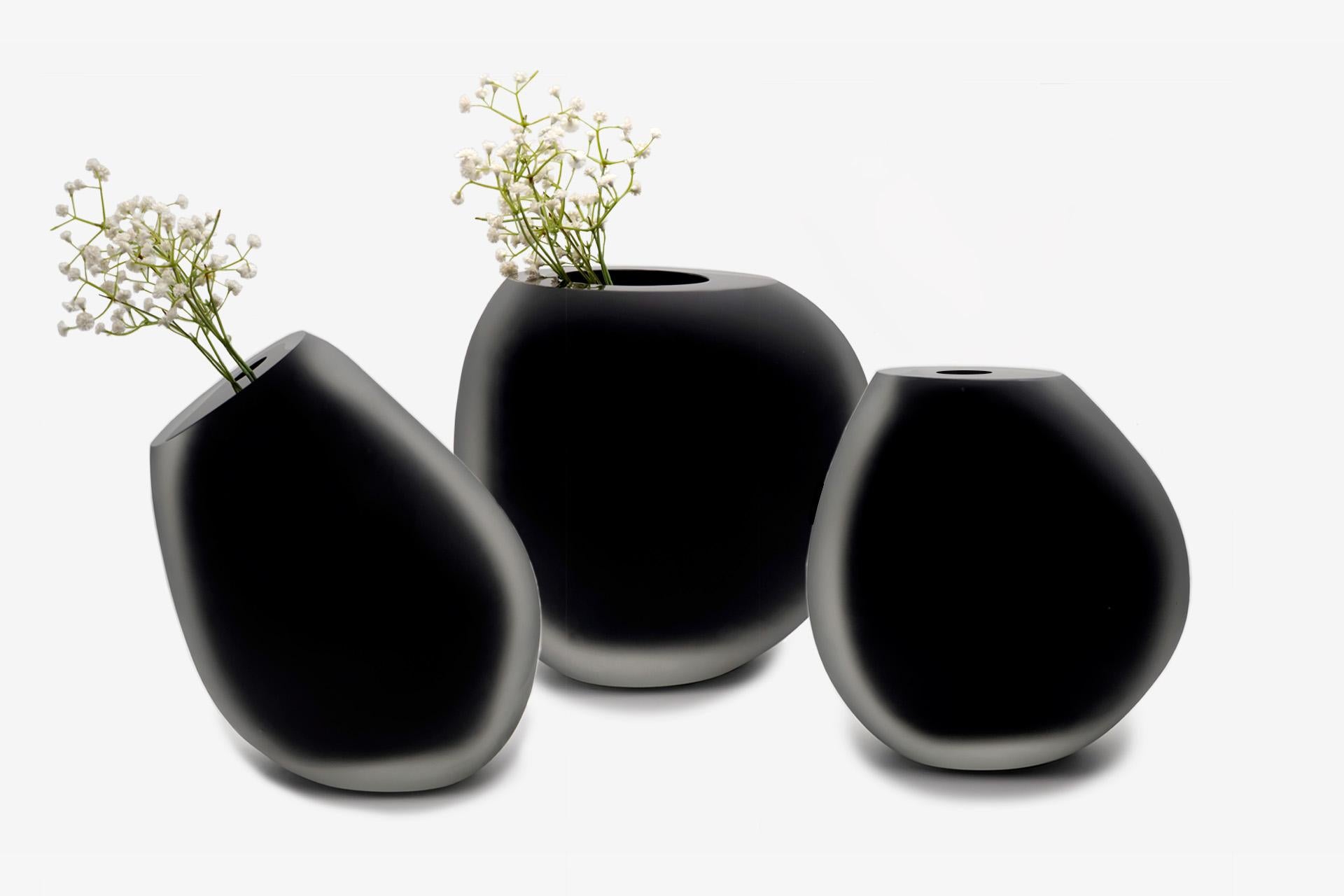 Autre Vases en verre de Murano, set de 3 pièces, Notturni, Kanz, couleur noire en vente