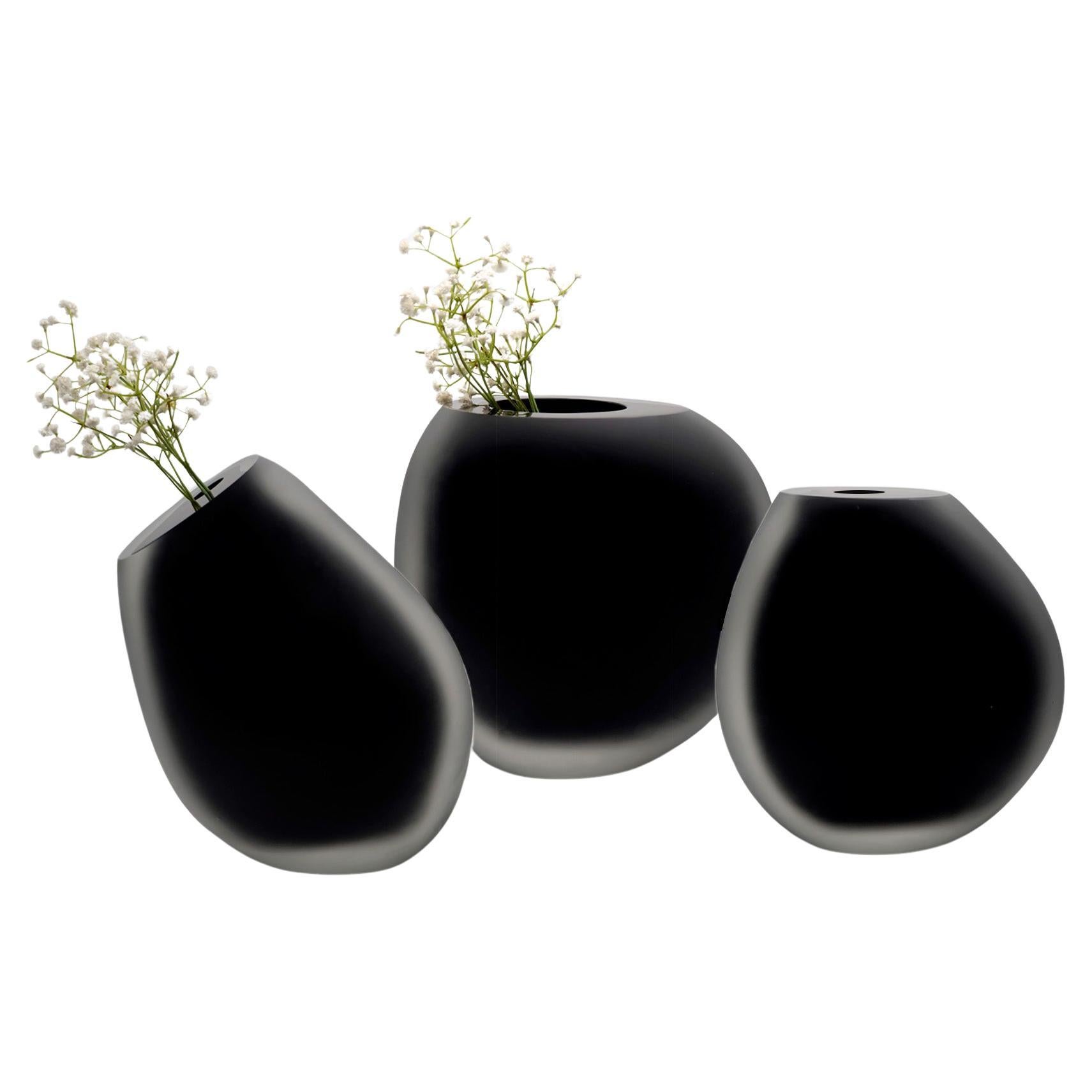 Murano glass vases, set of 3 pcs, Notturni, Kanz, Black color