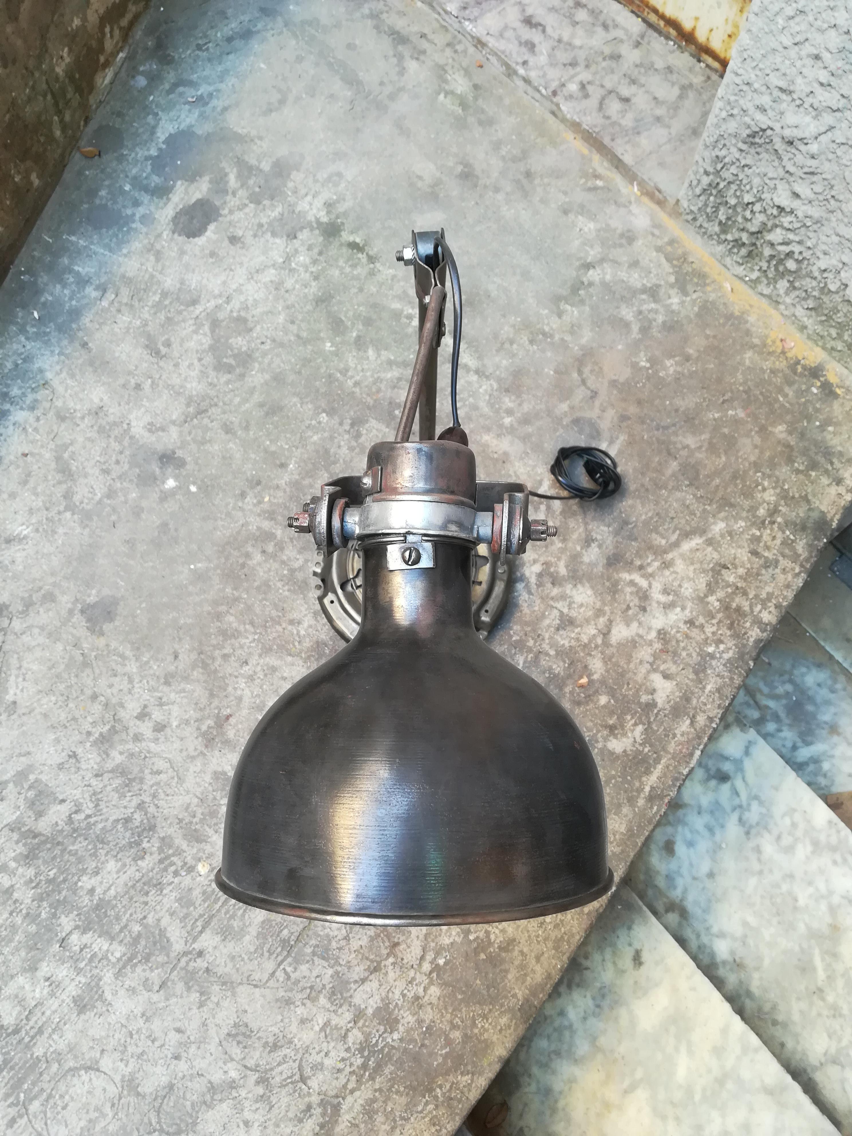 Contemporary 21st Century Upcycling Metal Directable Lamp Made by Old Car's Mechanism For Sale