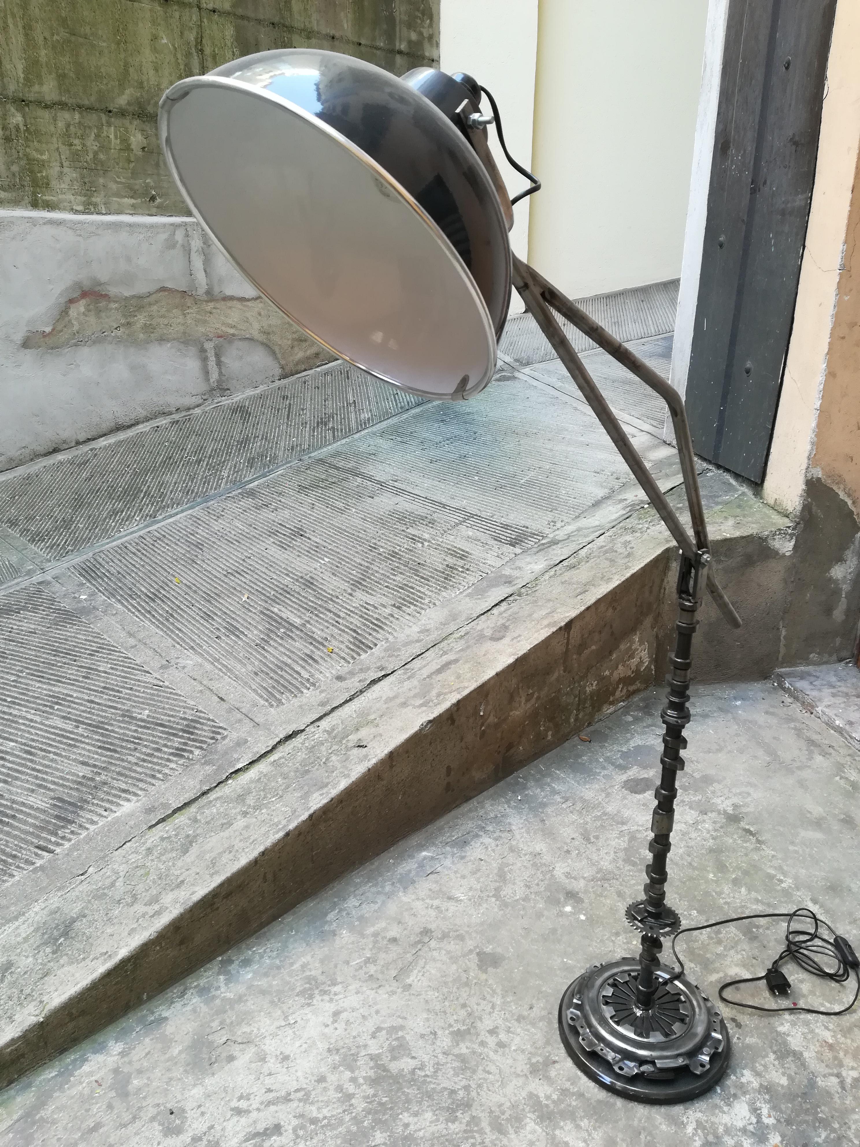 French 21st Century Upcycling Metal Floor Lamp Made by Old Car's Mechanism For Sale
