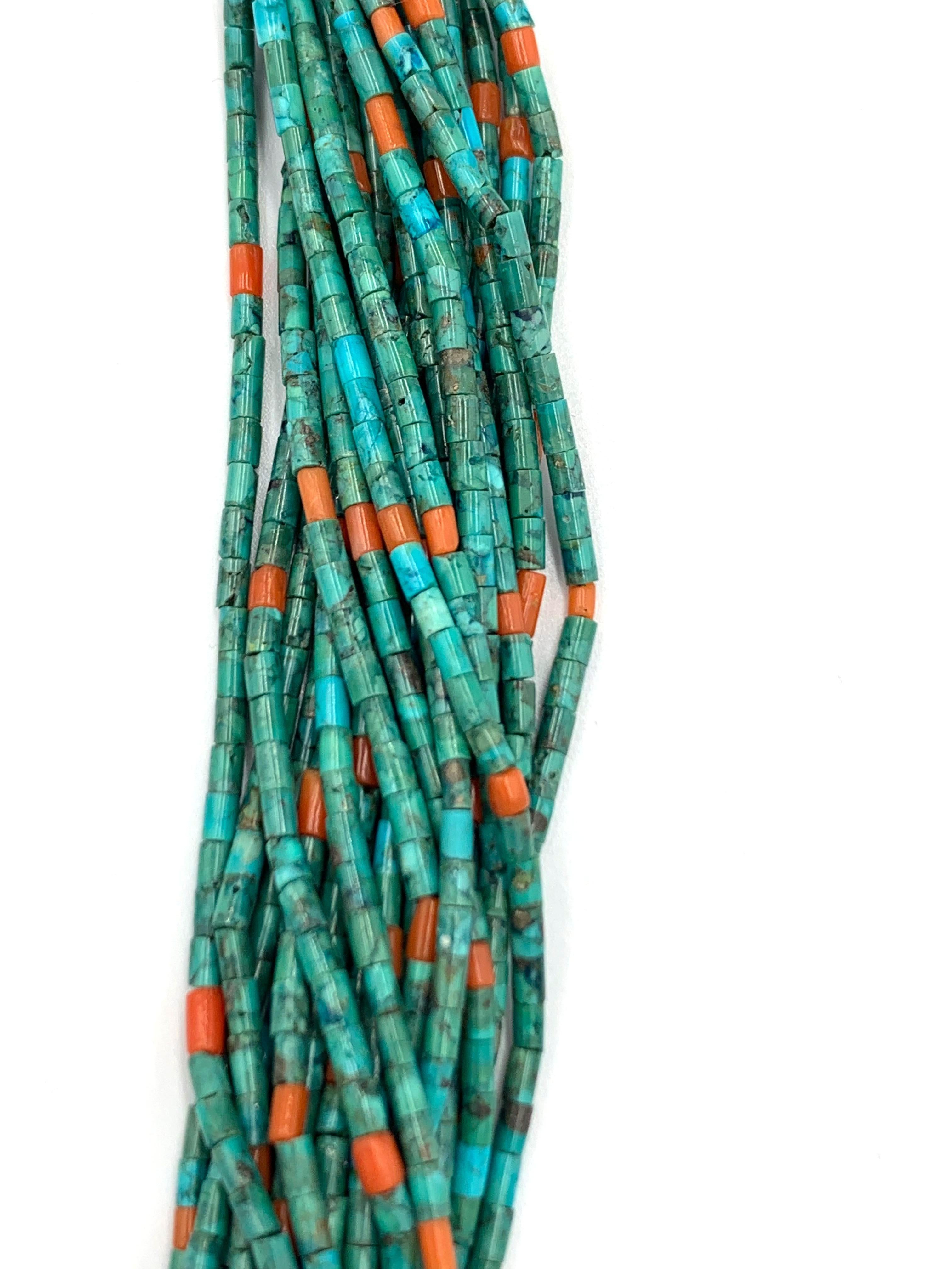 21-strand Turquoise and Coral Beaded Necklace by Aldrich For Sale 5