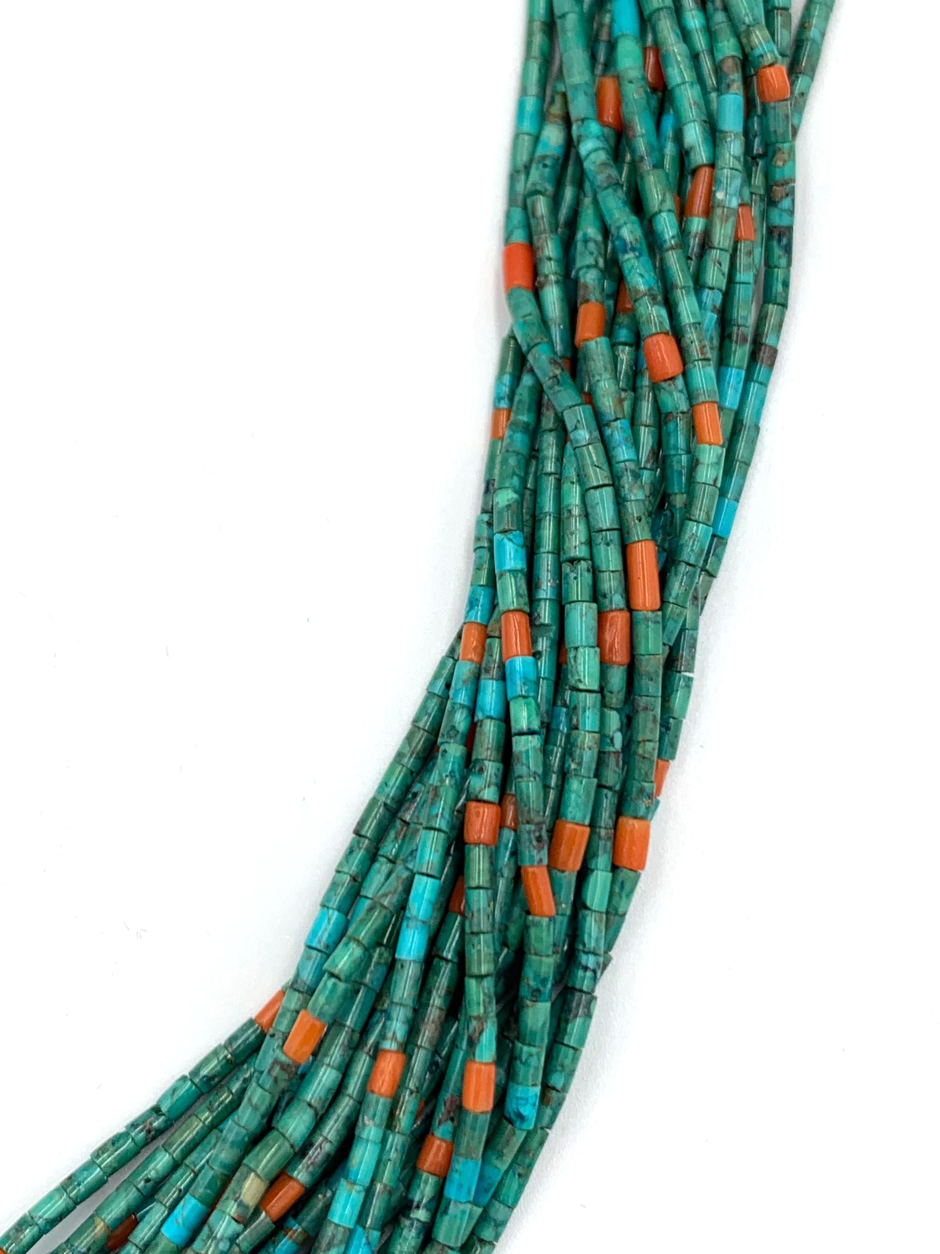21-strand Turquoise and Coral Beaded Necklace by Aldrich For Sale 6