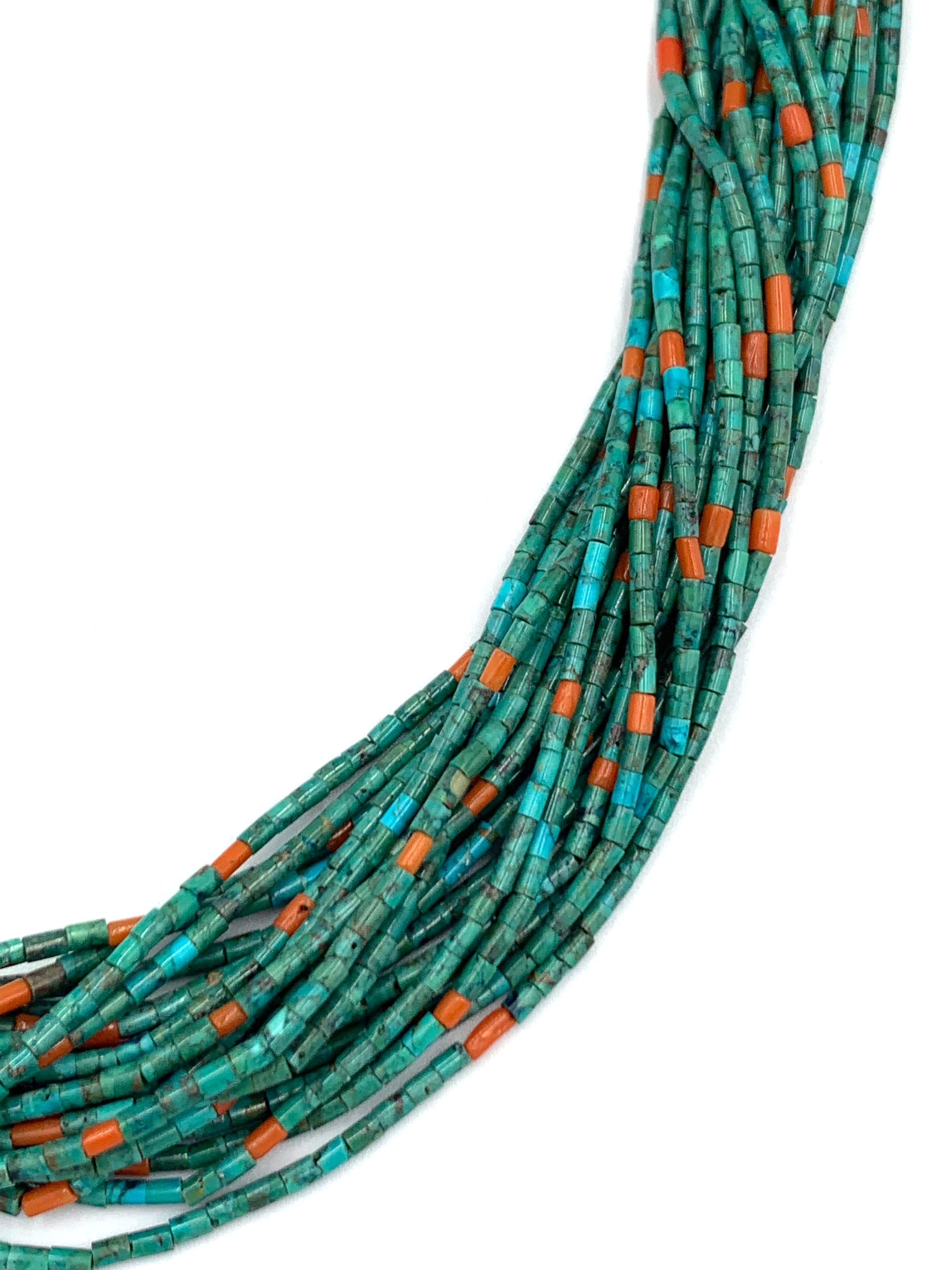 21-strand Turquoise and Coral Beaded Necklace by Aldrich For Sale 7