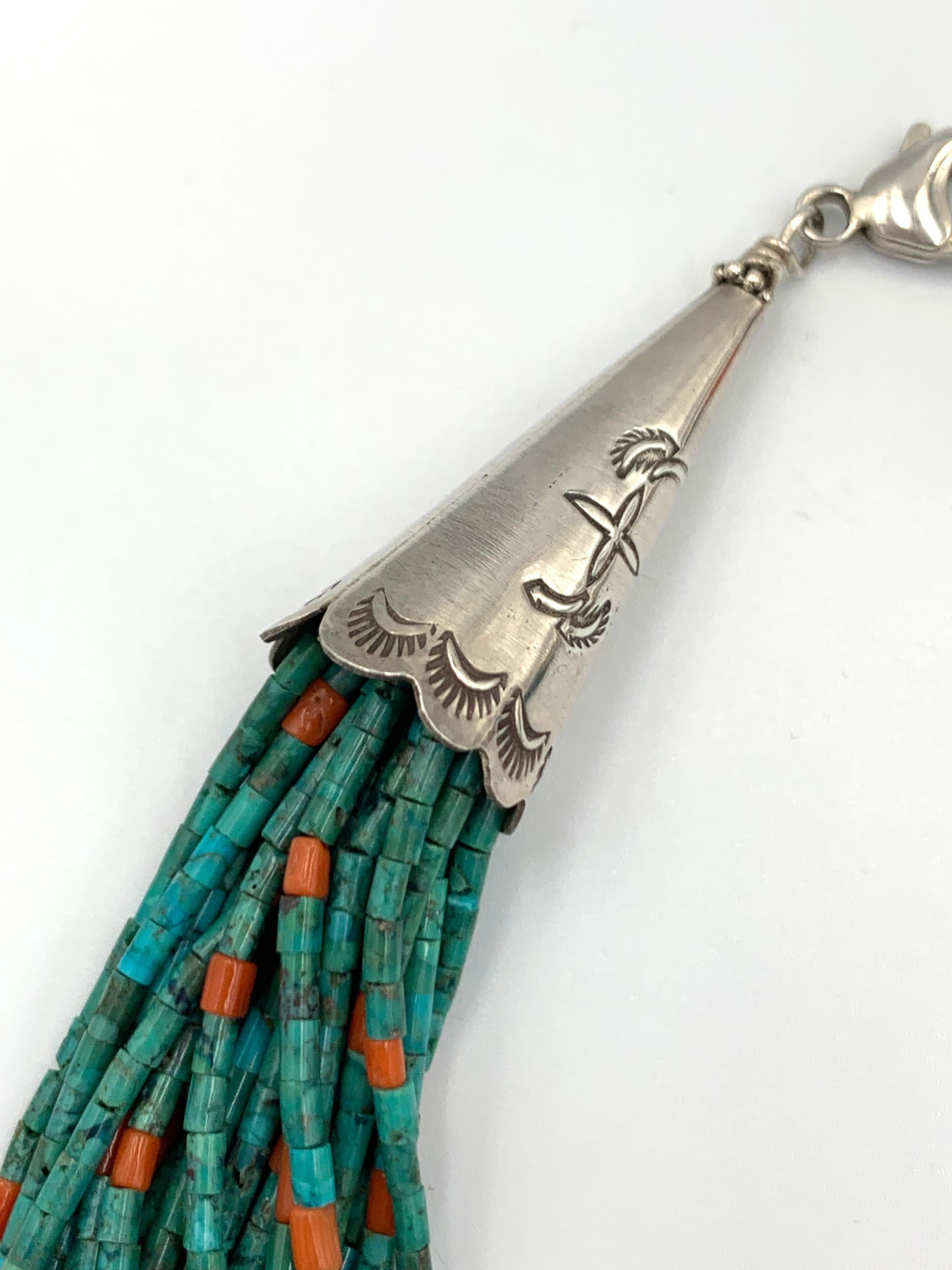 21-strand Turquoise and Coral Beaded Necklace by Aldrich For Sale 1