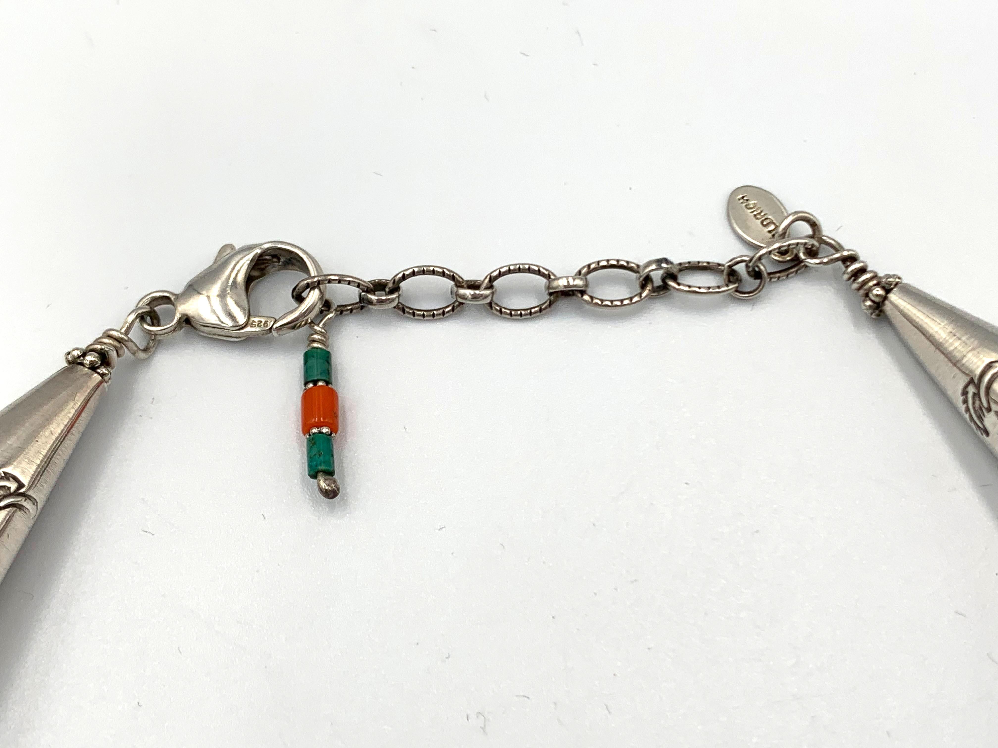 21-strand Turquoise and Coral Beaded Necklace by Aldrich For Sale 2