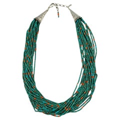 21-strand Turquoise and Coral Beaded Necklace by Aldrich