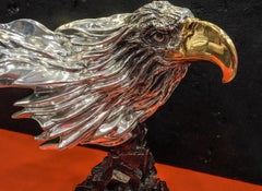 21th Century Bald Eagle Sculpture in Silver and Signed Bronze