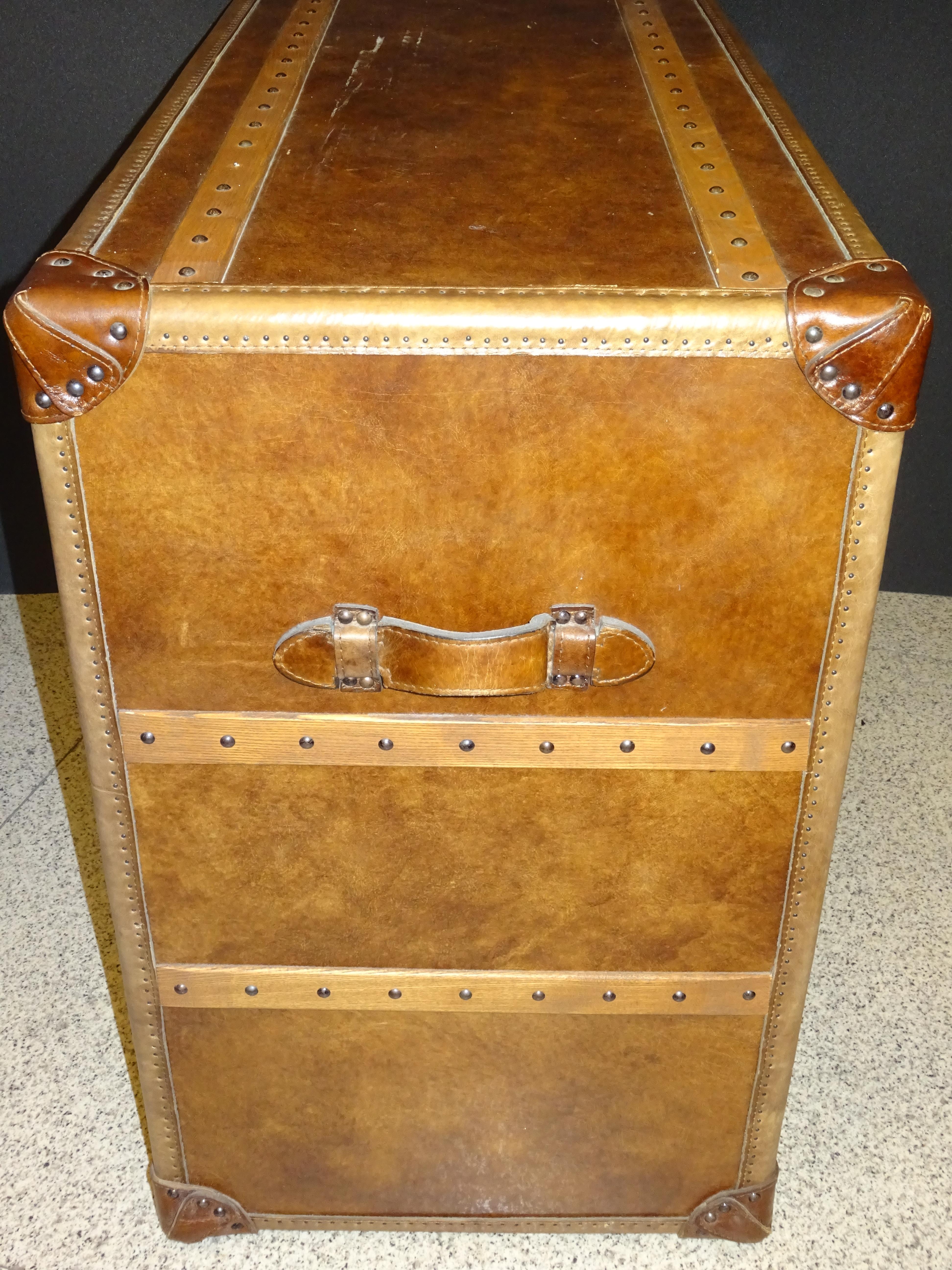 21st Century Flamant French Brown Leather and Wood Trunk Chest of Drawers 12