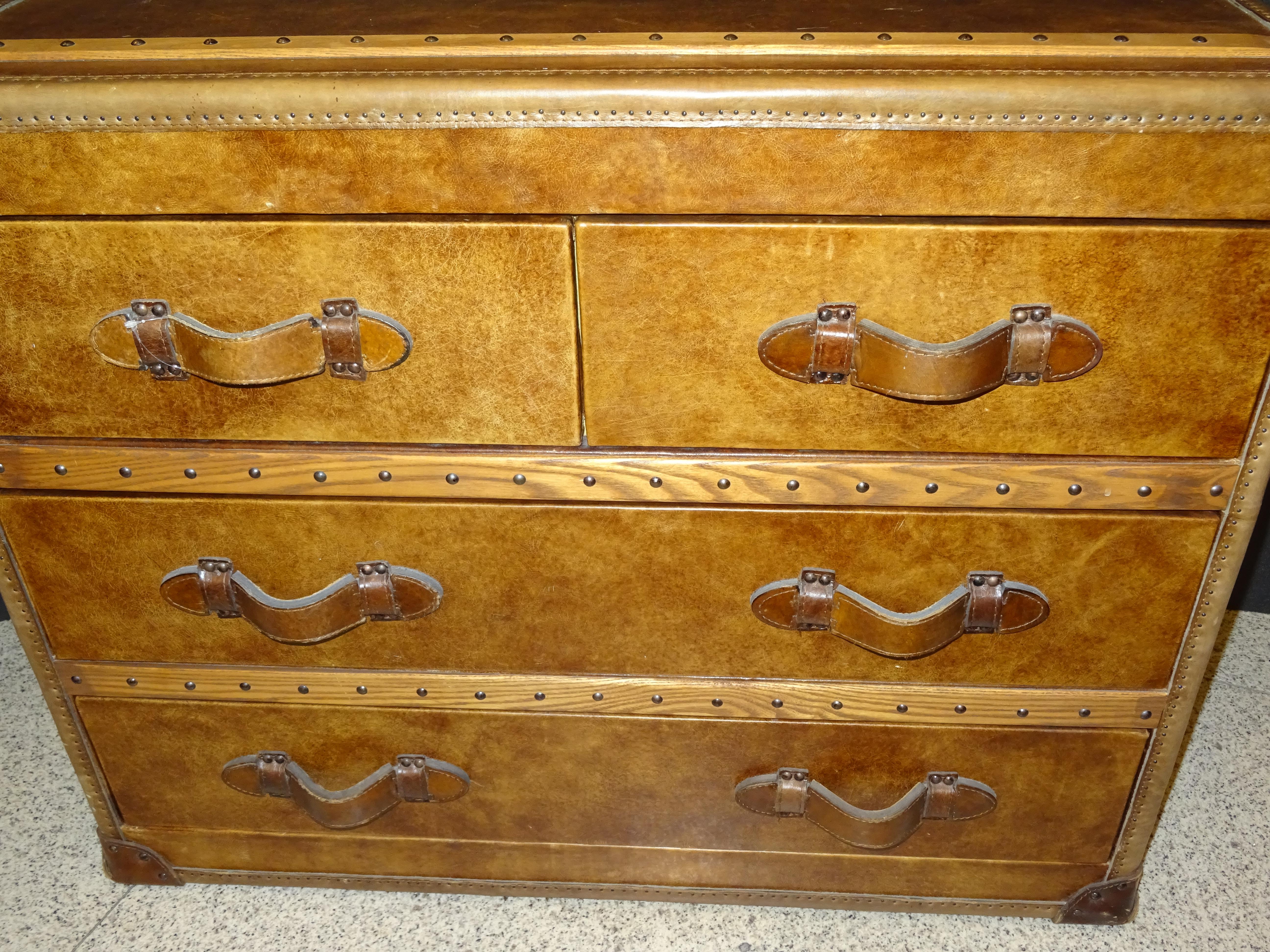 brown leather chest of drawers