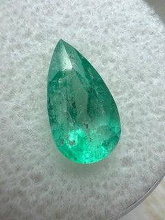 2.10 Carat 12x6.5 Green Colombian Emerald - Pear Cut Teardrop May Birthstone