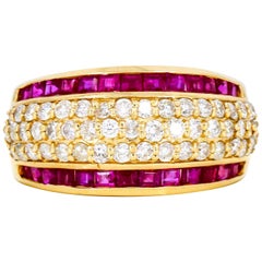 2.10 Carat 14 Karat Yellow Gold Ruby Diamond Dome Band Ring